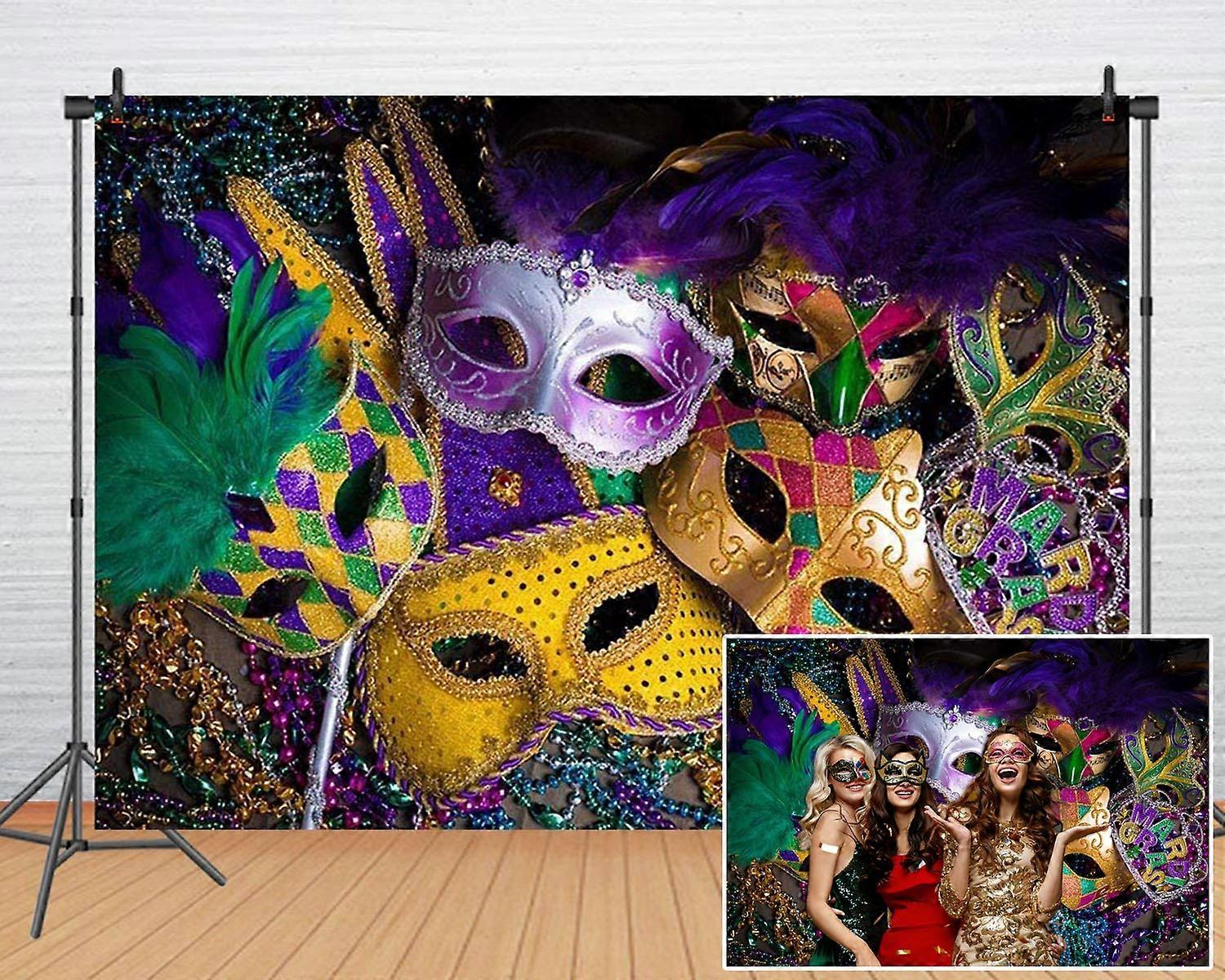 7X5FT Mardi Gras Themed Photography Background for Masked Ball, Dance Party, Wedding, and Farewell Party Decorations