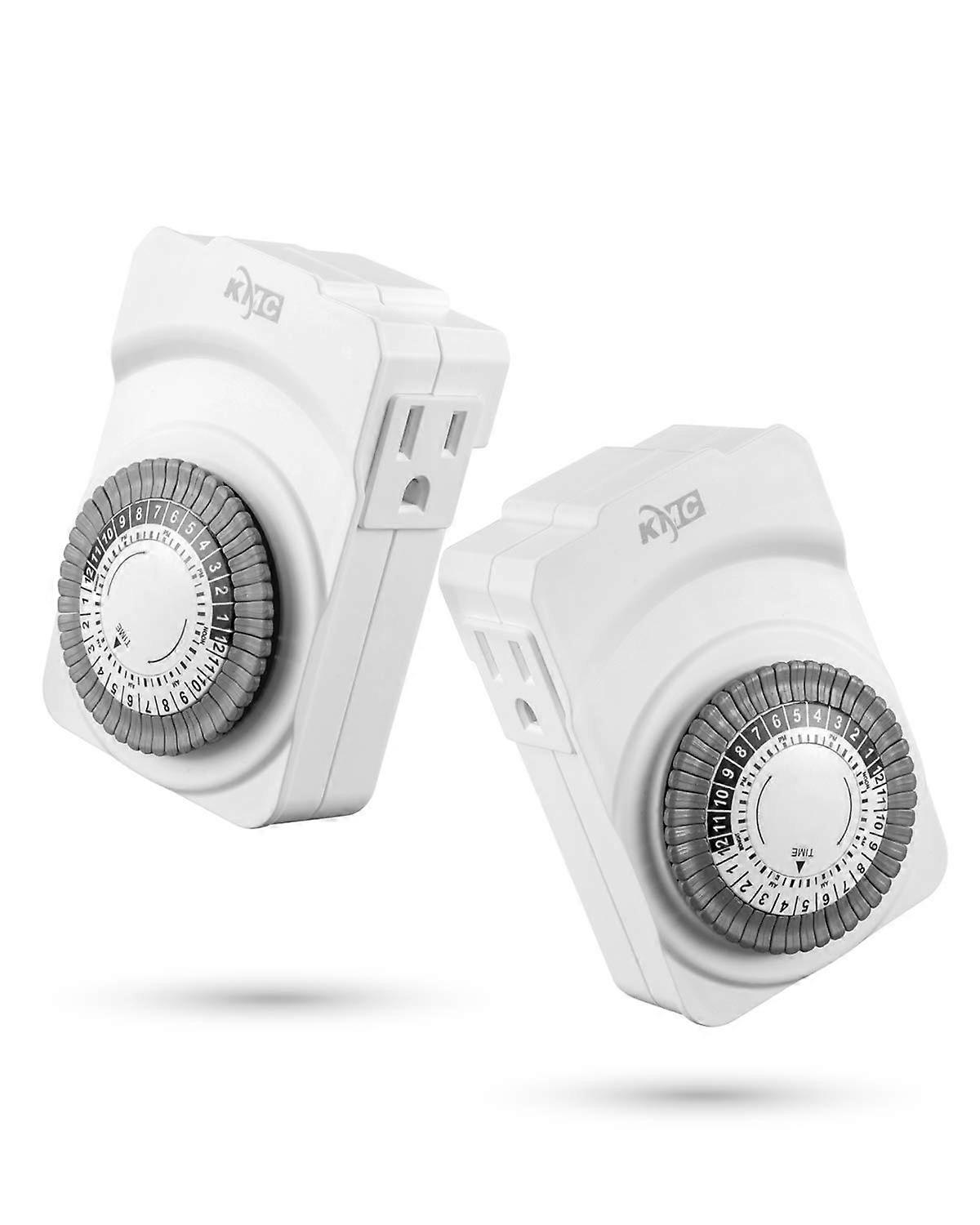 Closed 24 Hours Mechanical Output Timer, 3 Grounded Outlets, Outdoor Weatherproof, 2 Pack, White