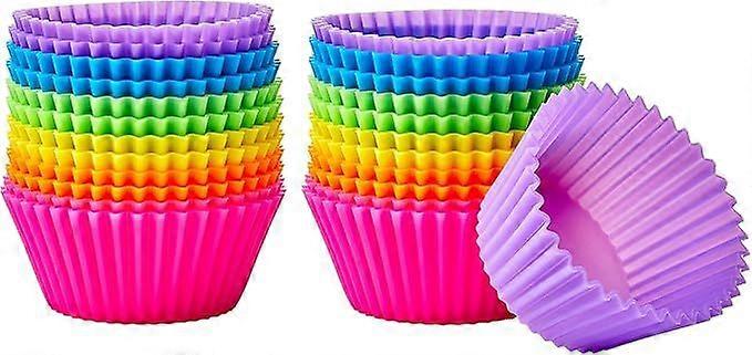 Round Cake Baking Cups, Reusable Silicone, Oven Safe up to 220C, Pack of 24, Assorted Colors