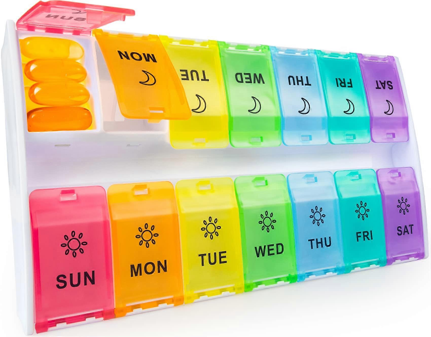 XL Large Pill Organizer for 2 Times a Day, 7 Day Weekly AM PM Pill Box with Hinged Lids, Daily Medication and Vitamin Case