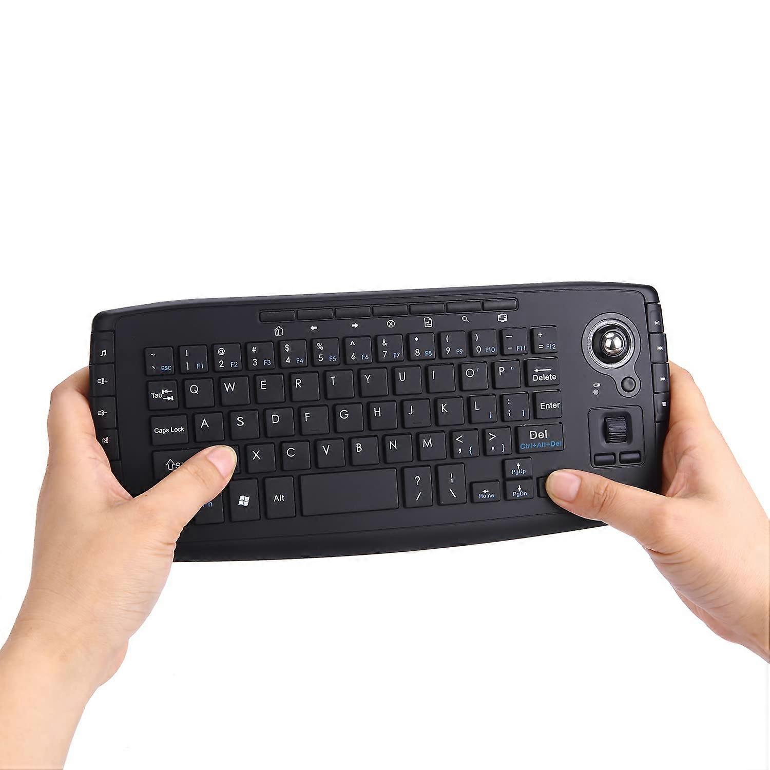Multimedia 2.4Ghz Wireless Mini Keyboard With Trackball Mouse Wheel For PC Mac Android TV Box Black X Structure