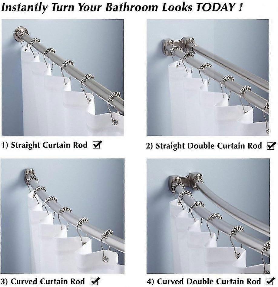 Bathroom Shower Curtain Hooks - 12 Piece Set, Silver Plated