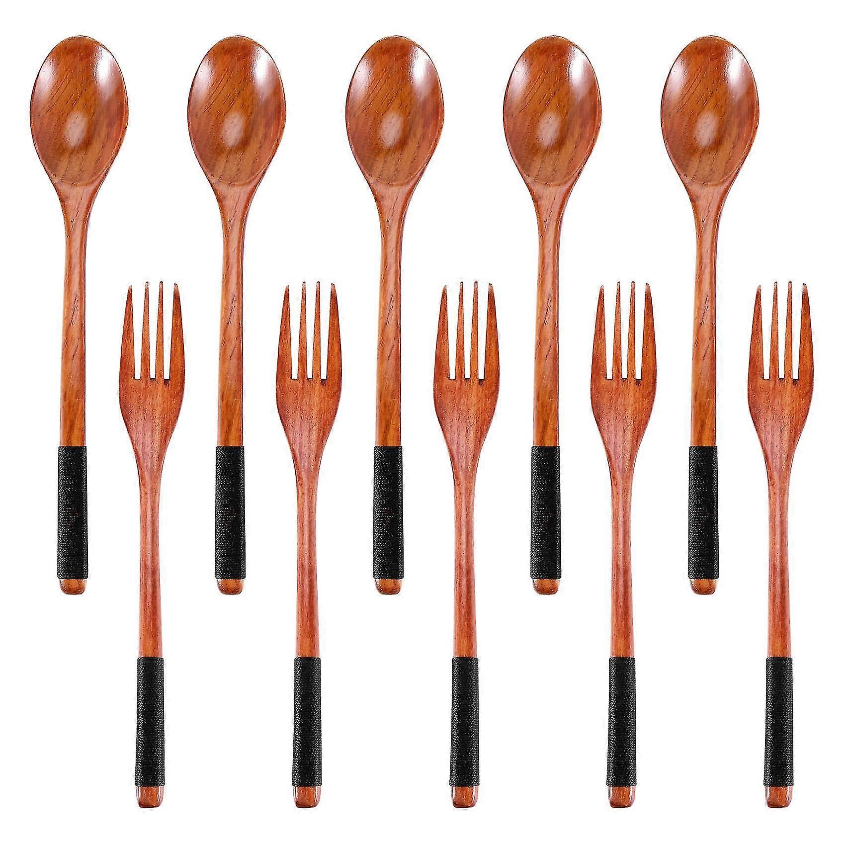 Wooden Spoons Forks Set Japanese Style Wooden Utensils Set for Eating Wood Flatware Set Reusable (B