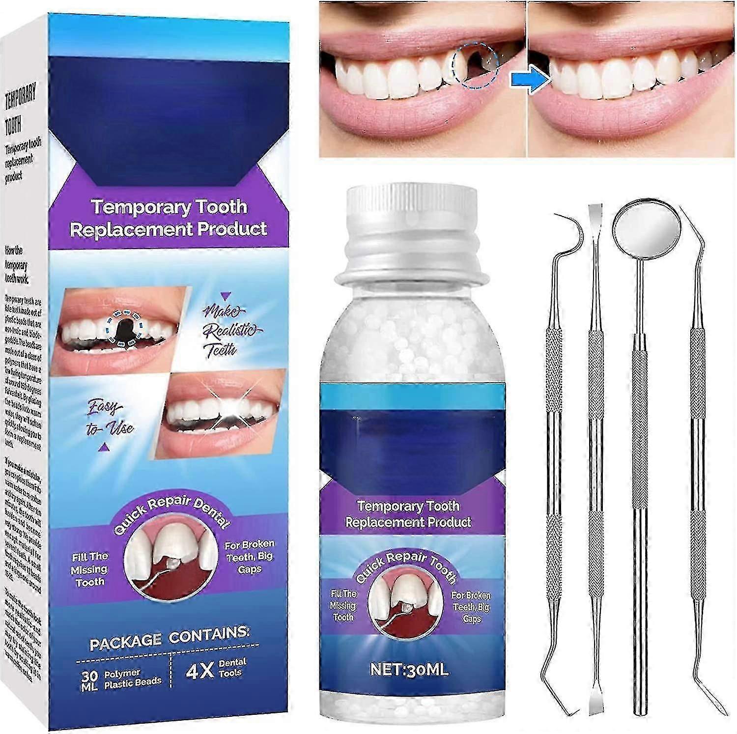Tooth Repair Kit, Temporary Teeth Replacement Kit, Fixing Missing And Broken Tooth Replacements With Tool