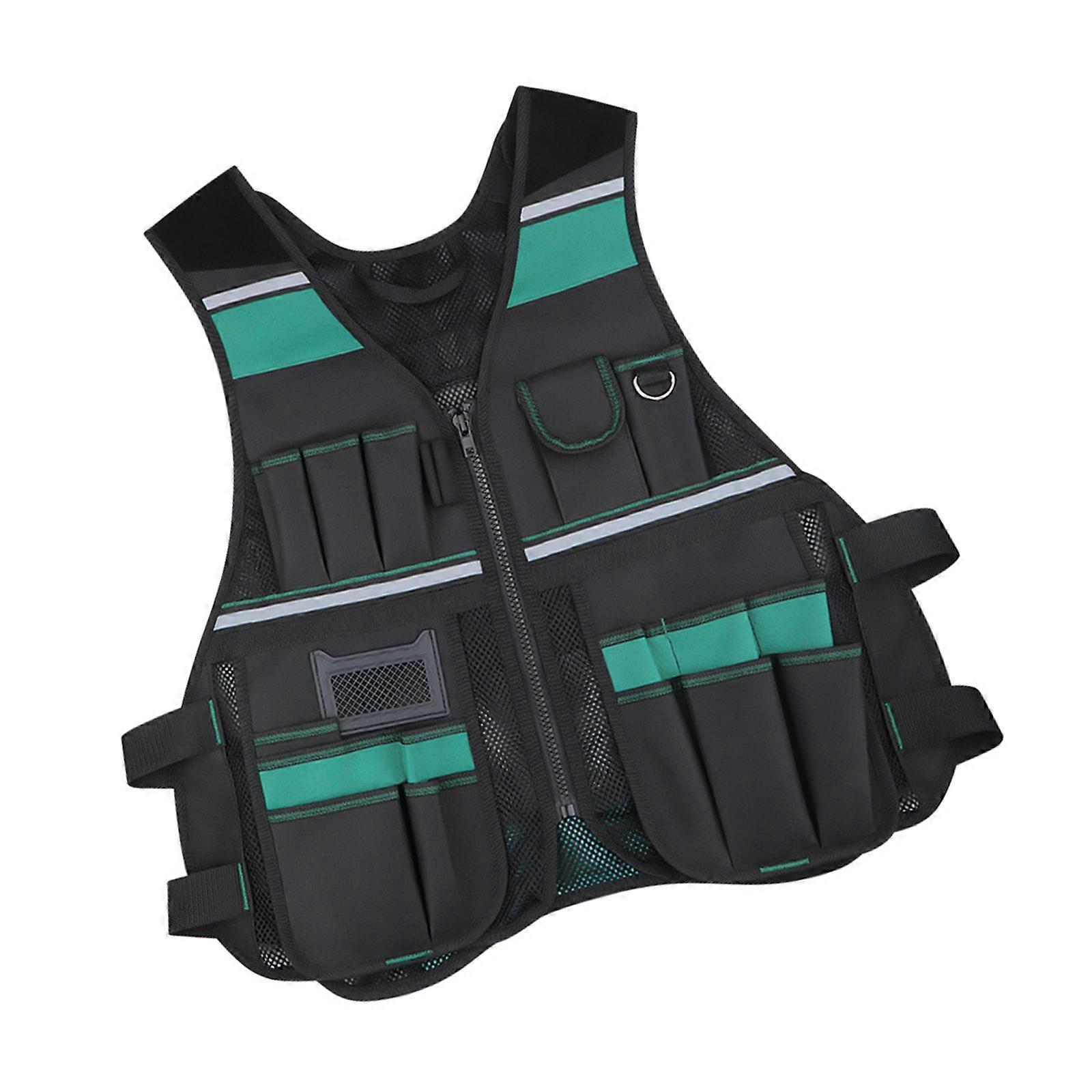 Carpenter's Tool Vest High Visibility And Adjustable Perfect For Construction Workers With 17 Sturdy Compartments