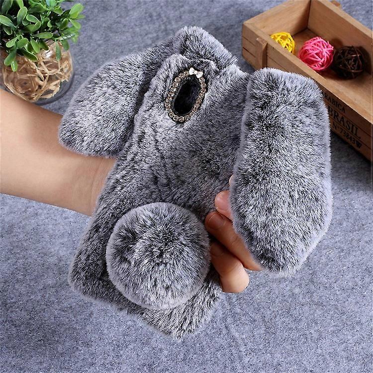 Rabbit Shape Fluffy Fur Coated Rhinestone TPU Case Compatible For Samsung Galaxy A10