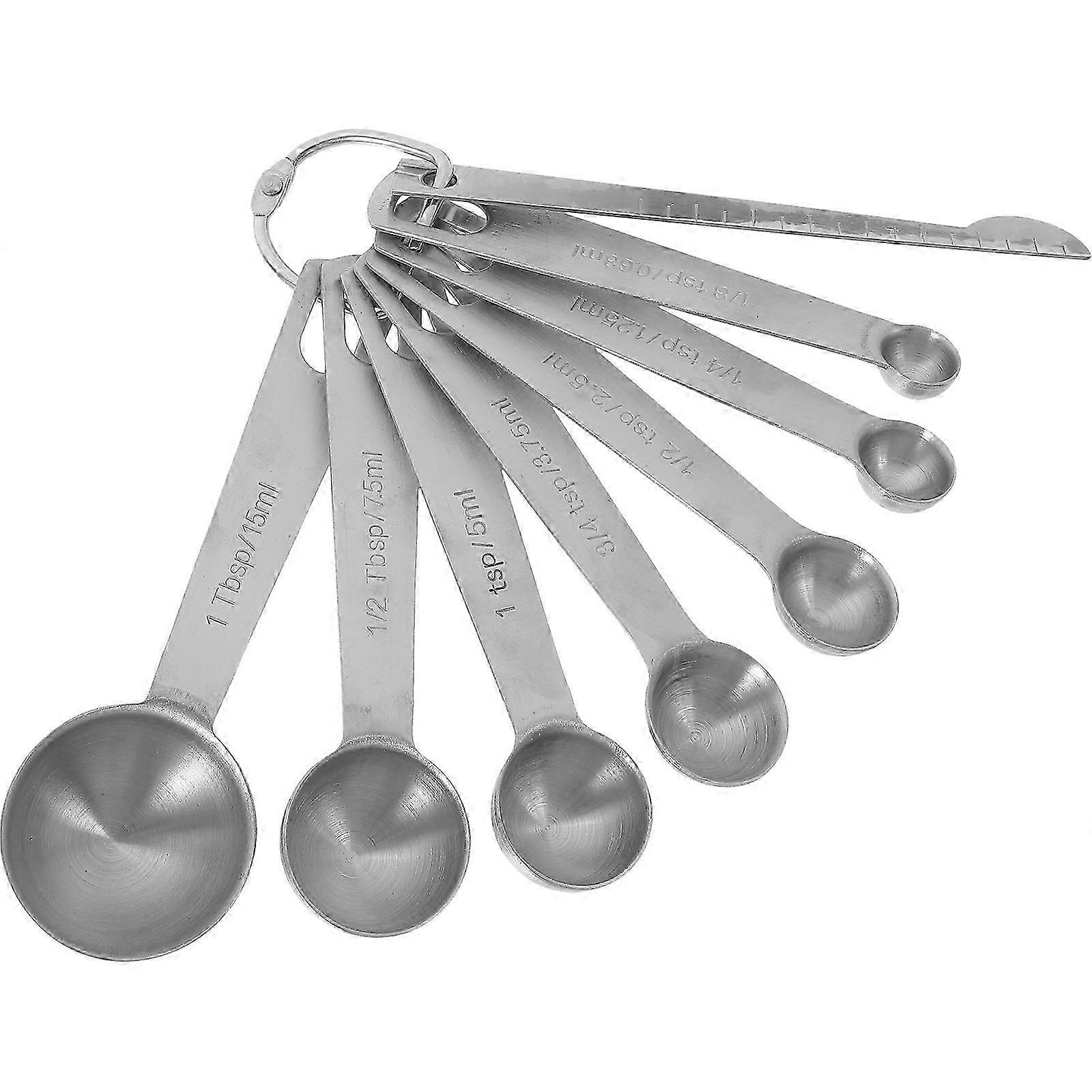 8pcs Silver Measuring Spoons Set with Ruler for Baking & Kitchen