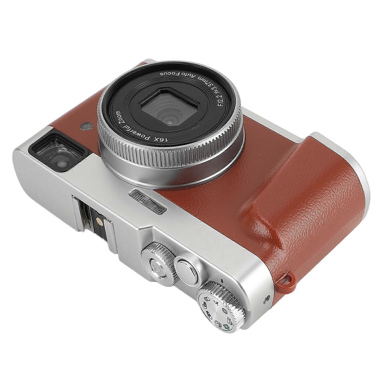 4K 48MP Digital Camera 2.8inch Screen Anti Shake 16X Digital Zoom Video Camera Compact Point and Shoot Travel Camera Brown 