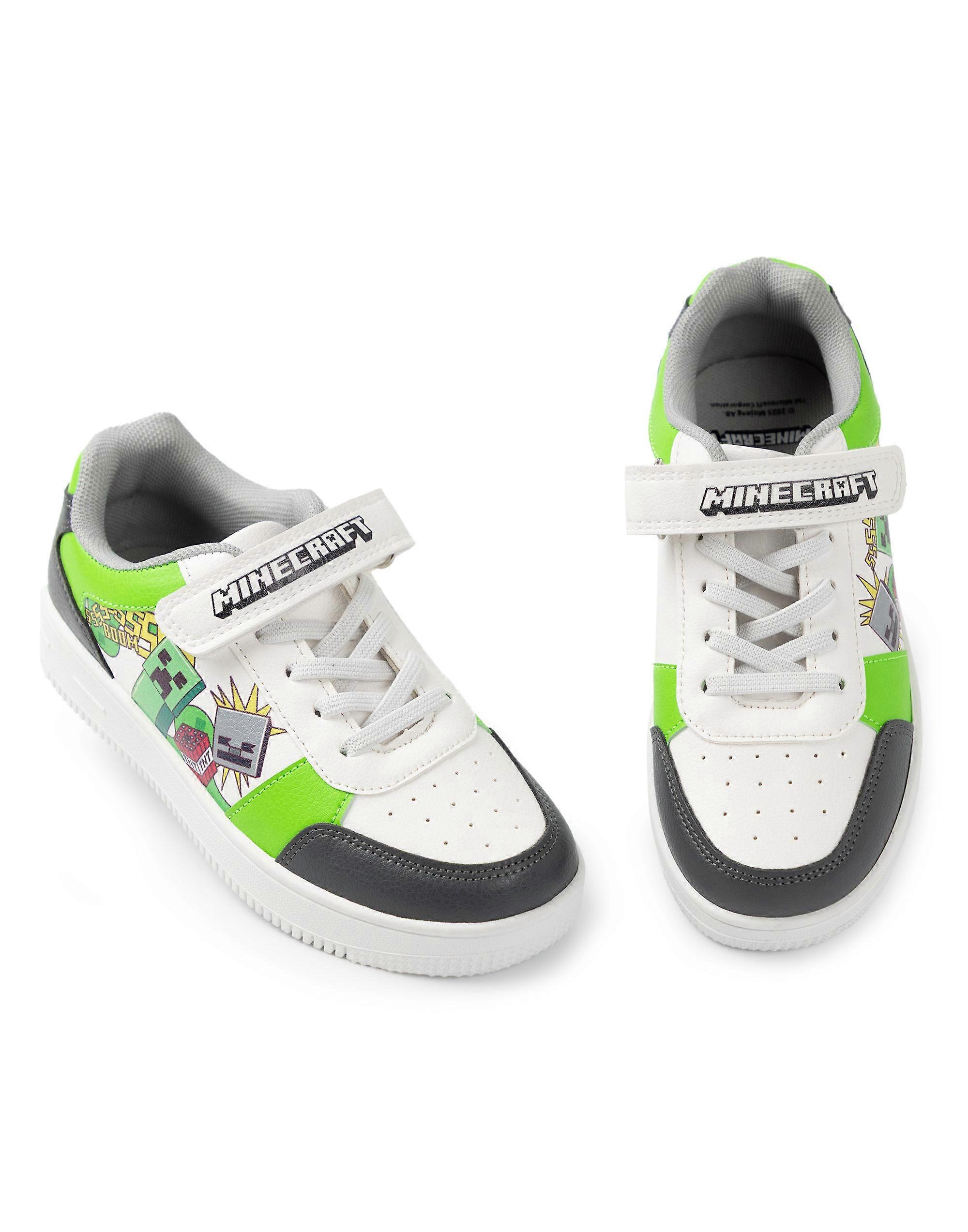 Minecraft Boys Velcro Trainers White Creeper