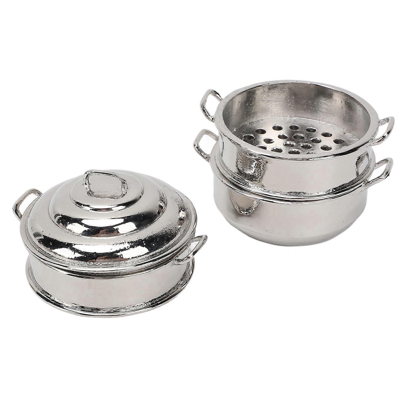 1:12 Scale Miniature Steamer Basket 3 Layer Alloy High Simulation Collectible Dollhouse Kitchen Cookware Accessory