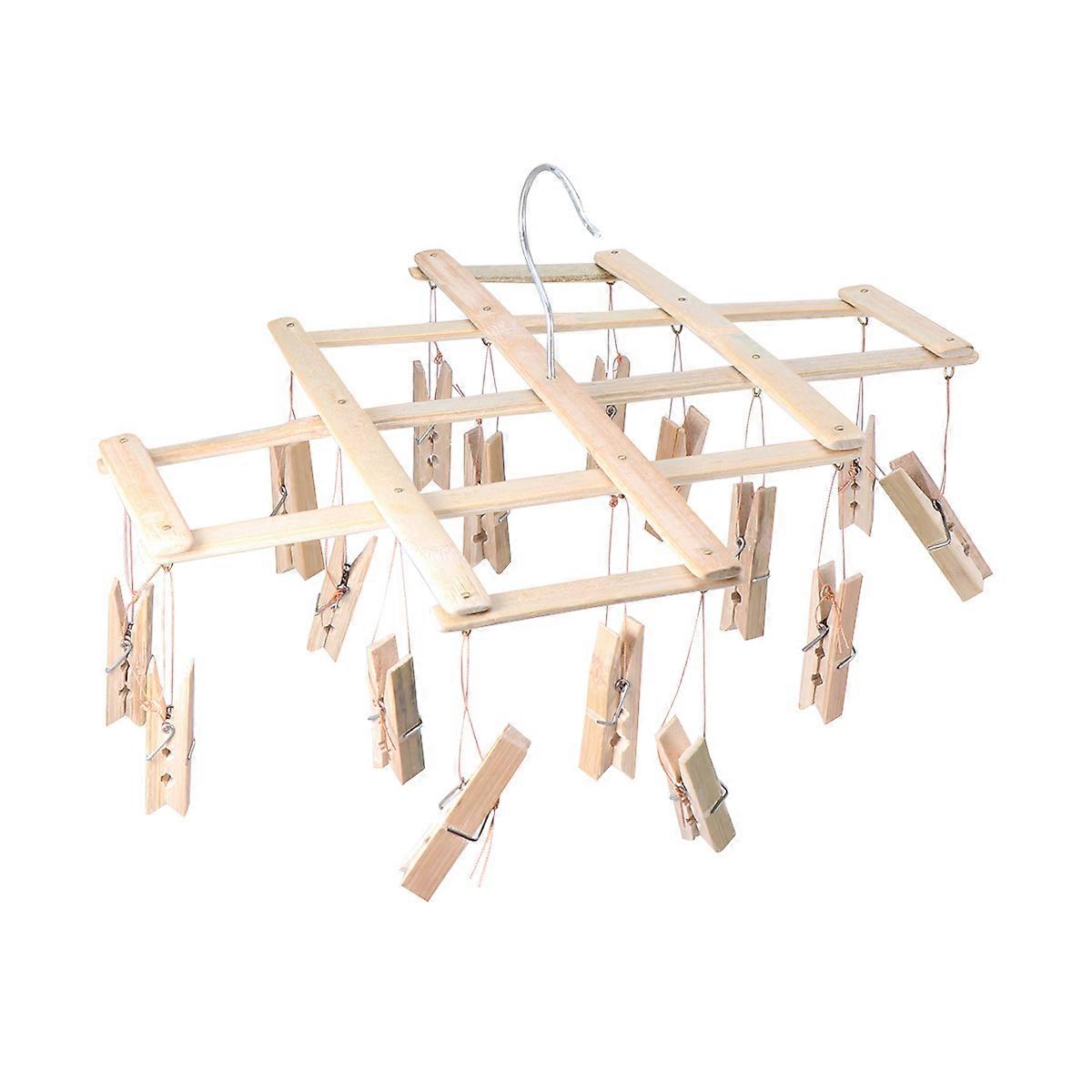 Bamboo Clothes Drying Rack for Hanging Clothes with 16 Pegs