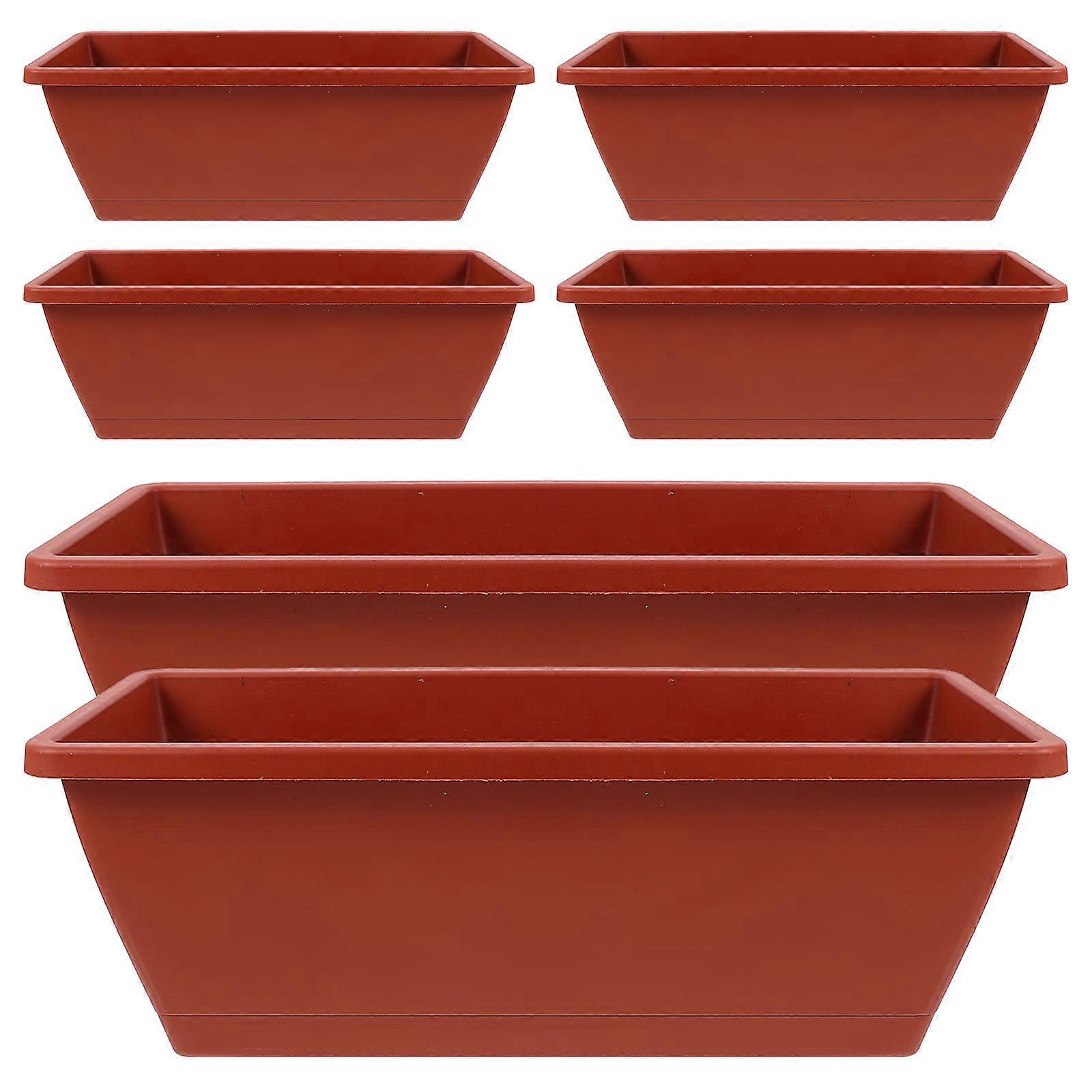Plastic Flower Pot 6Pcs Dark Red Rectangular Bonsai Pot Durable Plant Container for Home Use