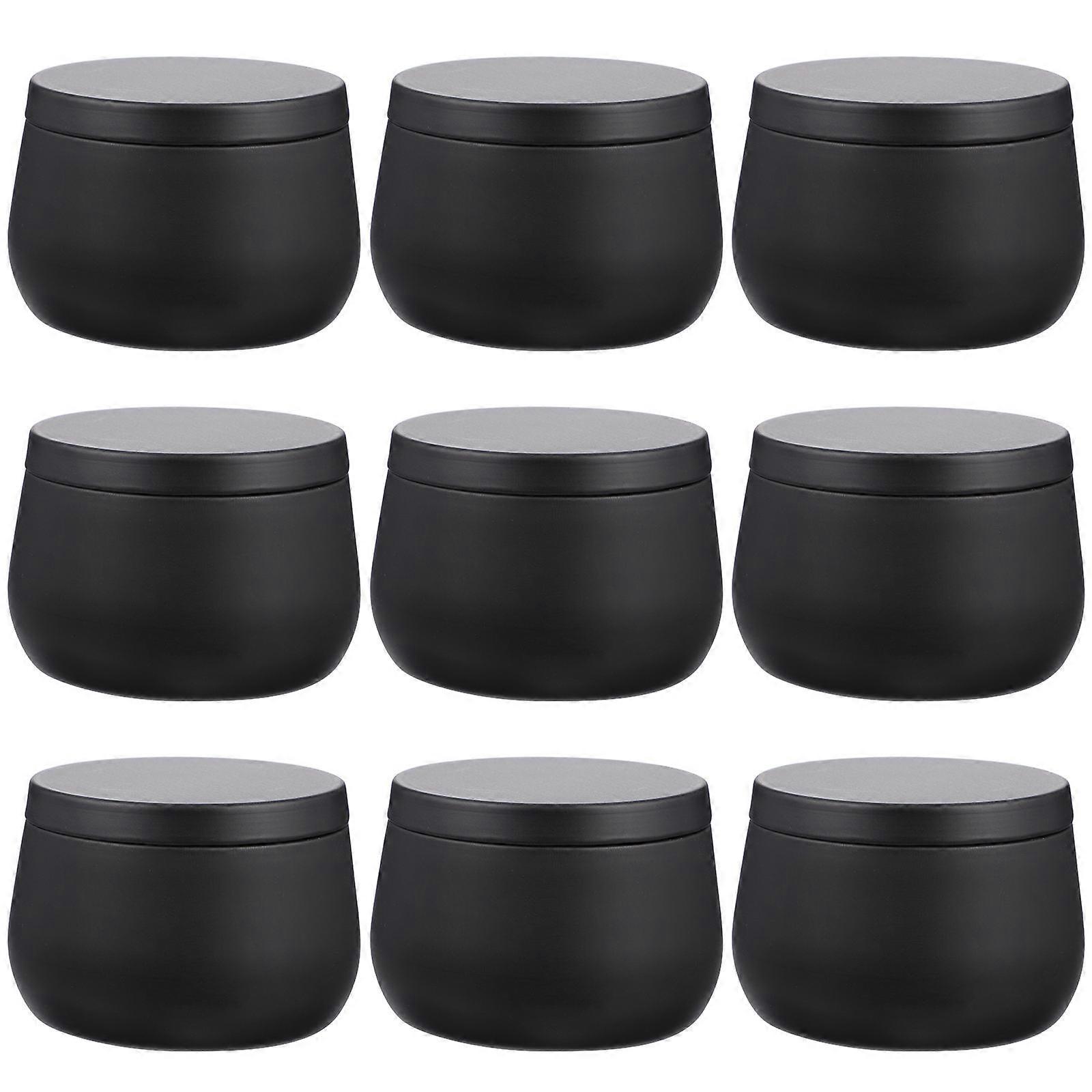 蓋付き丸いブリキ容器 9 個 – キャンディー、お茶、ジュエリー、DIY 工芸品、キッチン & オフィス整理整頓用の多機能収納ボックス