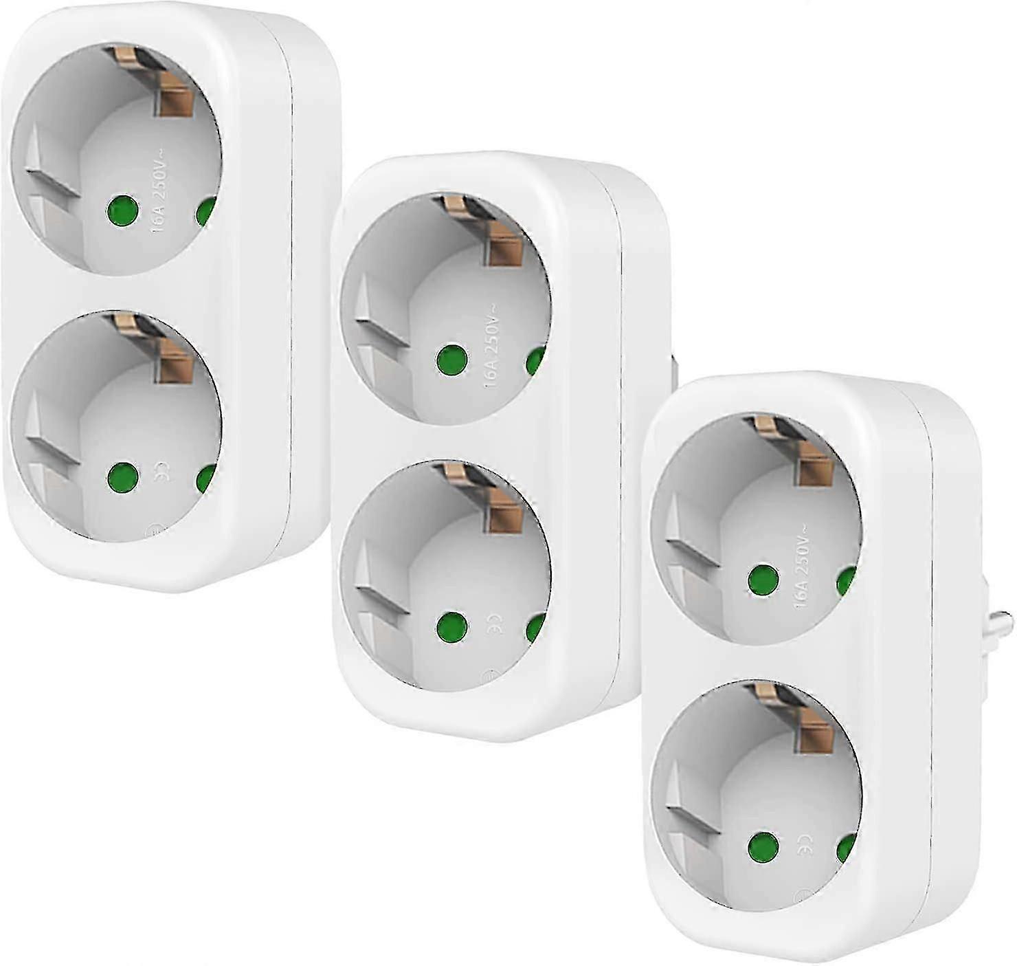 Double Plug For Socket, Pack Of 3 Multiple Sockets Without Cable, 4000 W Portable Wall Plate Sockets, 250 V/16 A Socket Adapter For Office, Home, Trav