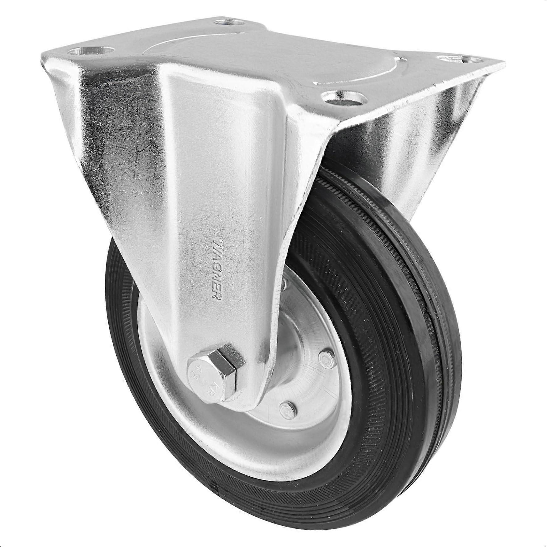 Soft fixed castor, diameter 160 mm, height 200 mm, galvanised steel rim, solid rubber, mounting plate 110 x 140 mm, load capacity 150 kg, 04816001