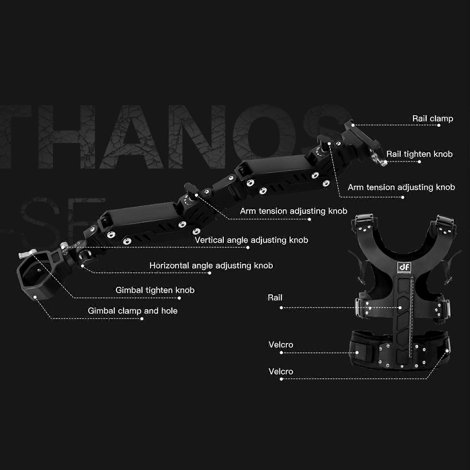 DF DIGITALFOTO THANOS-SE Gimbal Vest - Tiltable, 2-8kg Load, Fits DJI RS2/RS3, Zhiyun