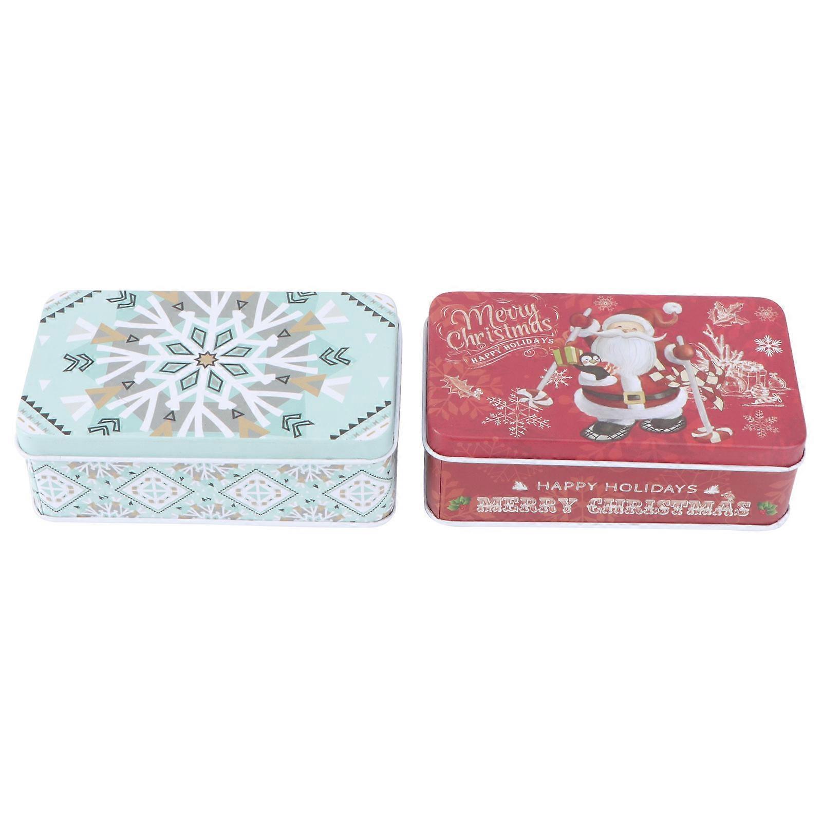 Biscuit Metal Container Compact Storage Organizer Assorted Color Christmas 2Pcs