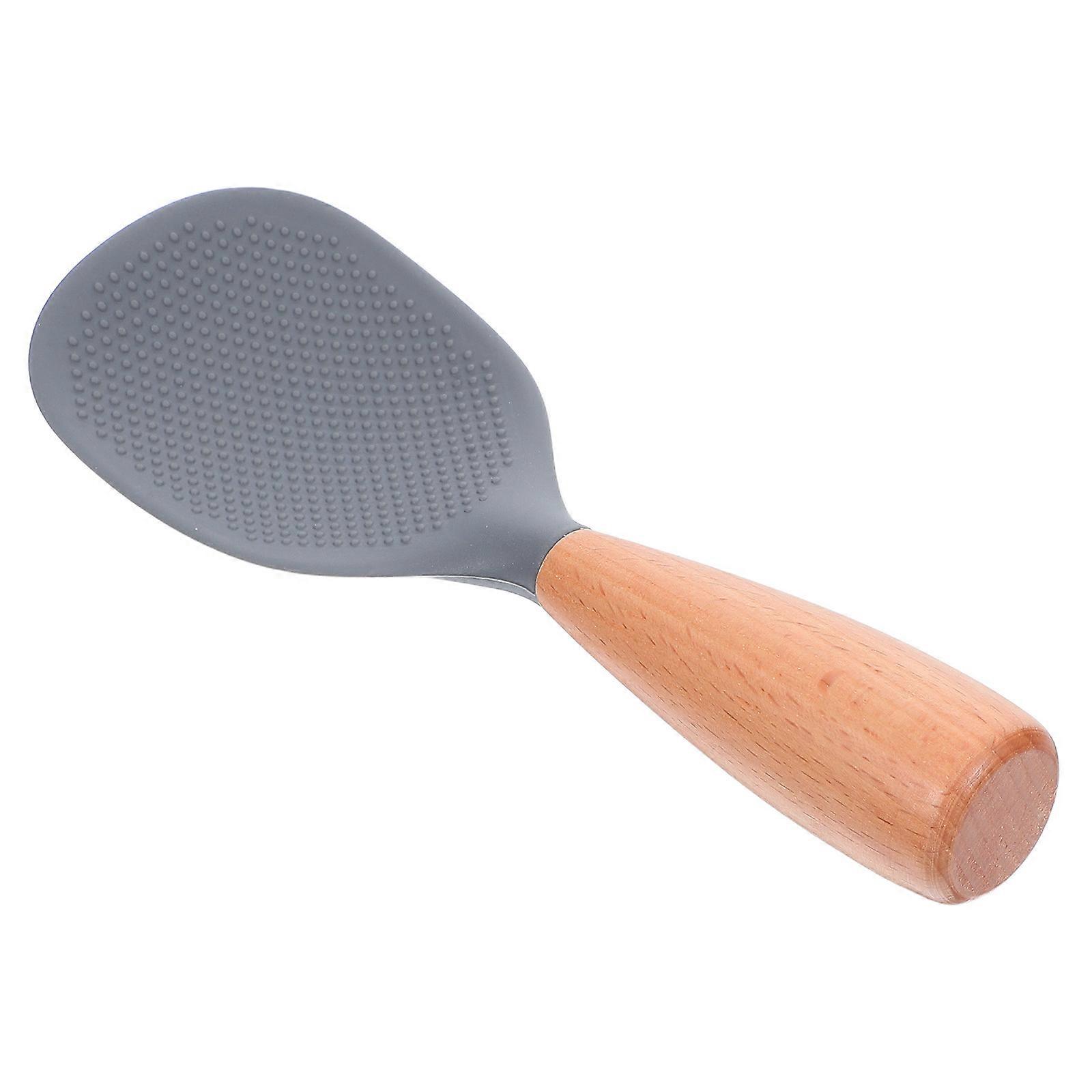 Non-Tipping Rice Spoon Safe Silicone Paddle with Wooden Handle for Home Users and Cooking 1Pack