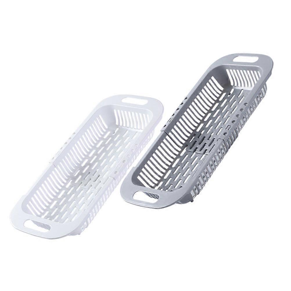 Kitchen Supply Retractable Draining Basket Cutlery Drain Rack Food Preparation Grey 34.50X18.00X6.50cm Draining 2Pcs