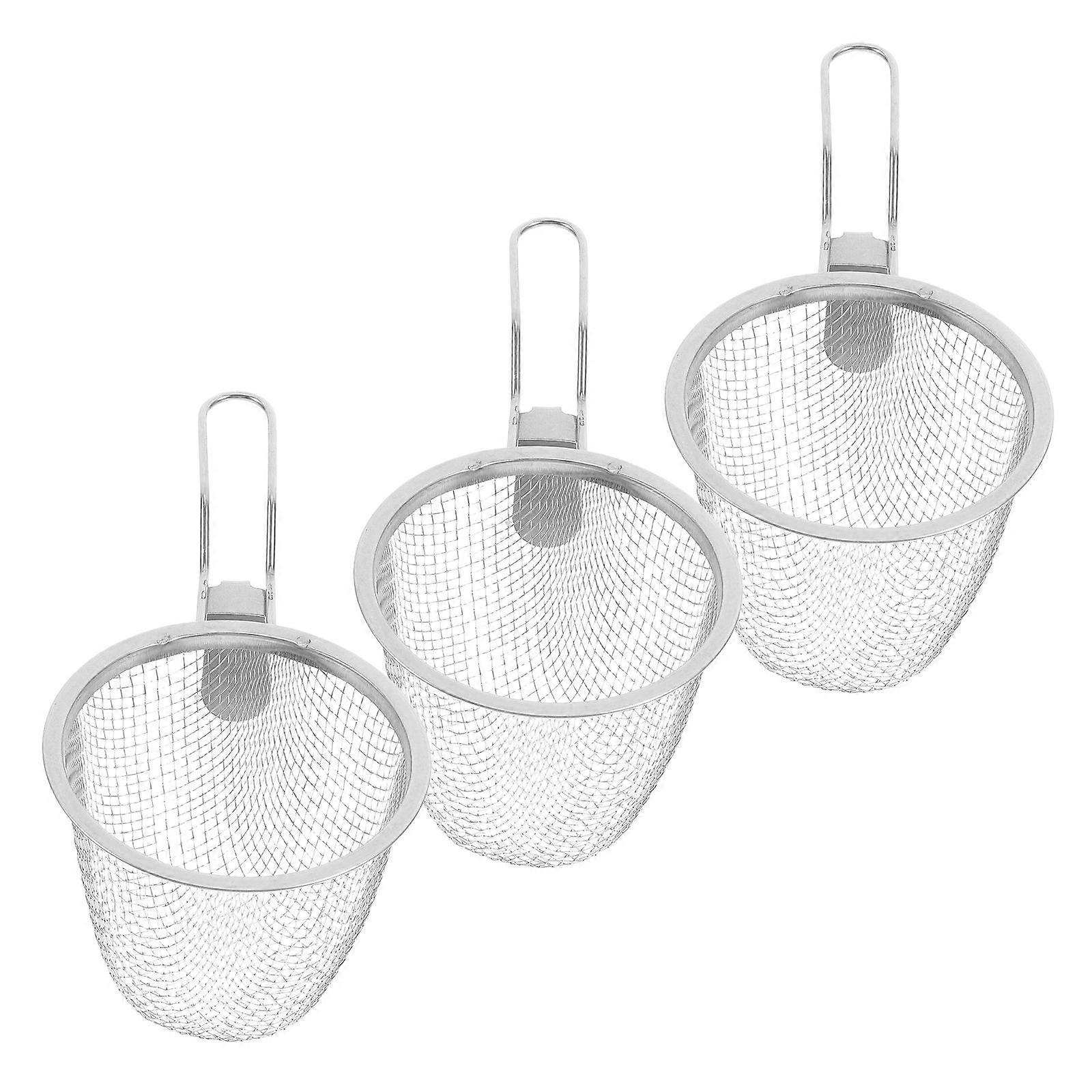 Fry Basket Strainers For Kitchen Frying Cooking 3Pcs Silver Round Shape
