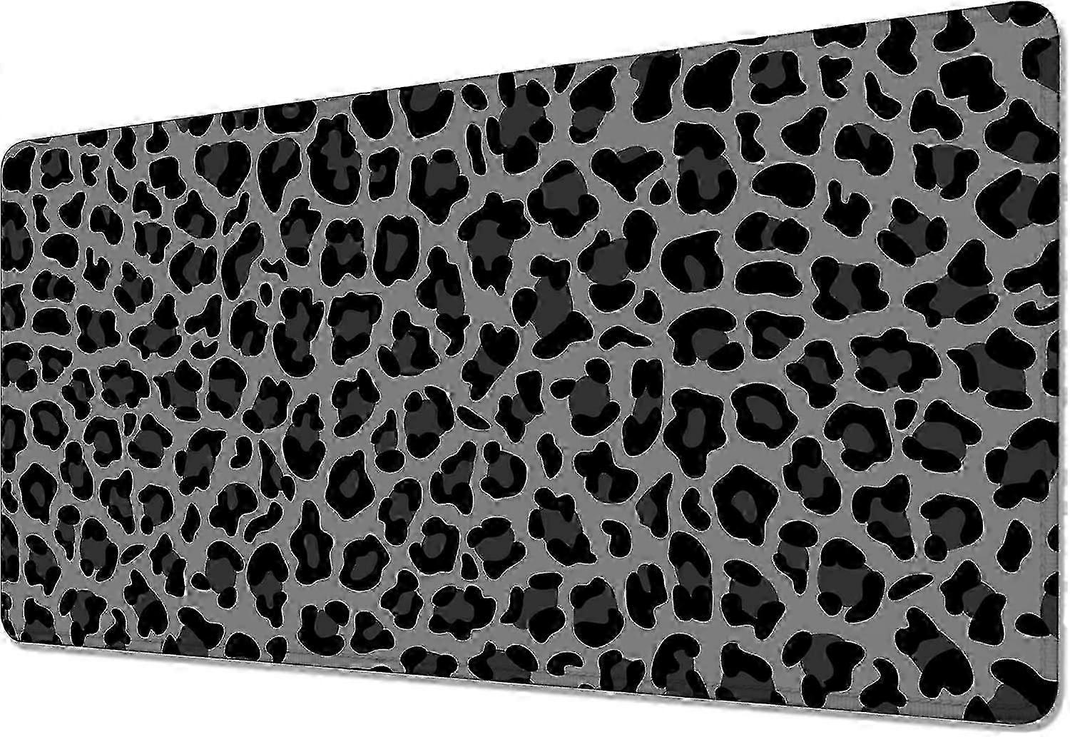 Gray and Black Leopard Desk Mat,Large Gaming Mouse Pad,Non-Slip Rubber Base Mousepad with Stitched Edges,Waterproof (31.5x15.7 in)