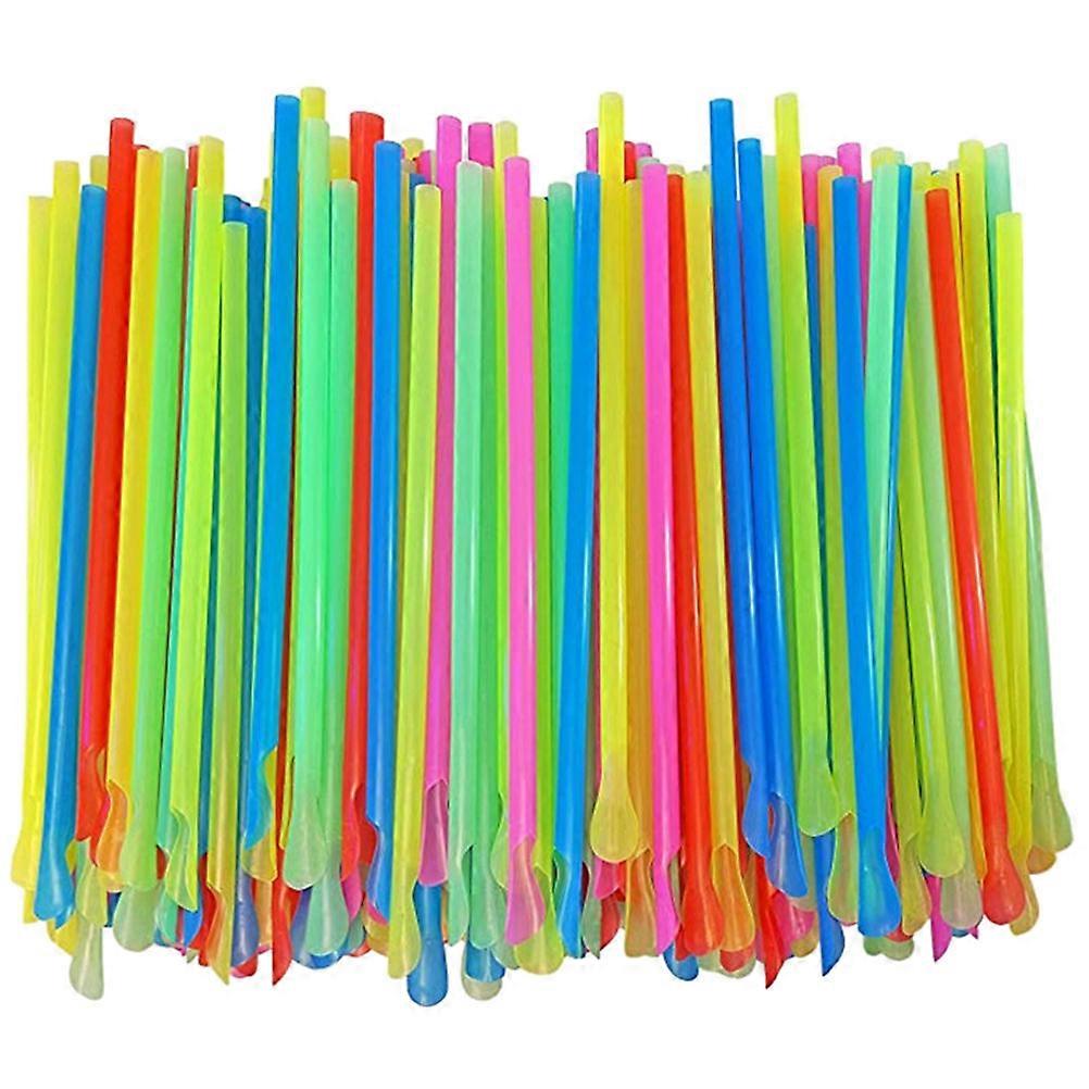 Summer Party Straws Spoon Design Beverage Straws Assorted Color 20.00X0.80X0.60cm Restaurant Use 300Pcs
