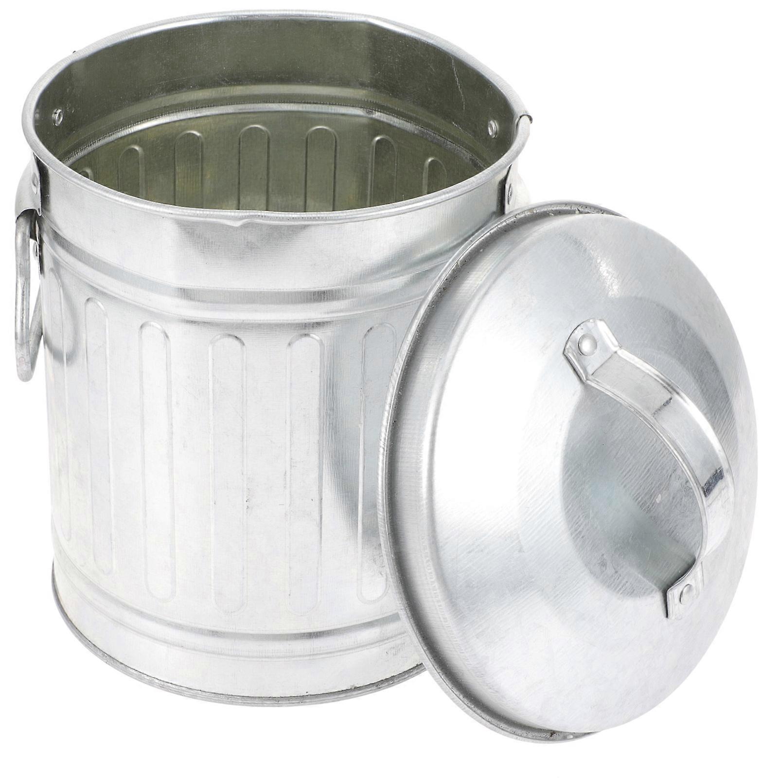 Metal Small Garbage Can Bucket Shaped Office Use Silver 19.00X16.00X14.50CM Garbage Storage 1Pack