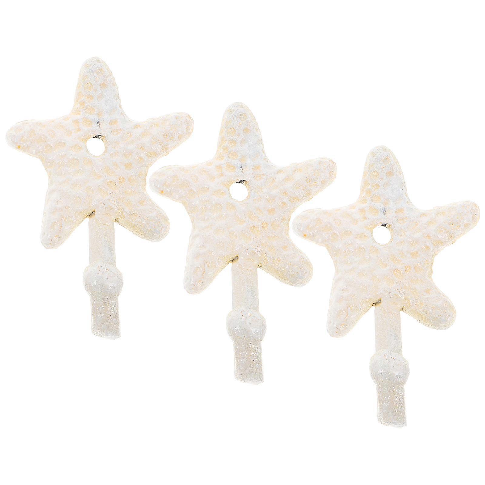 Decorative Hooks Wrought Iron Decorative Single Hook Sea Star Home Decoration Beige 4.3X2.8X1.6in 3Set