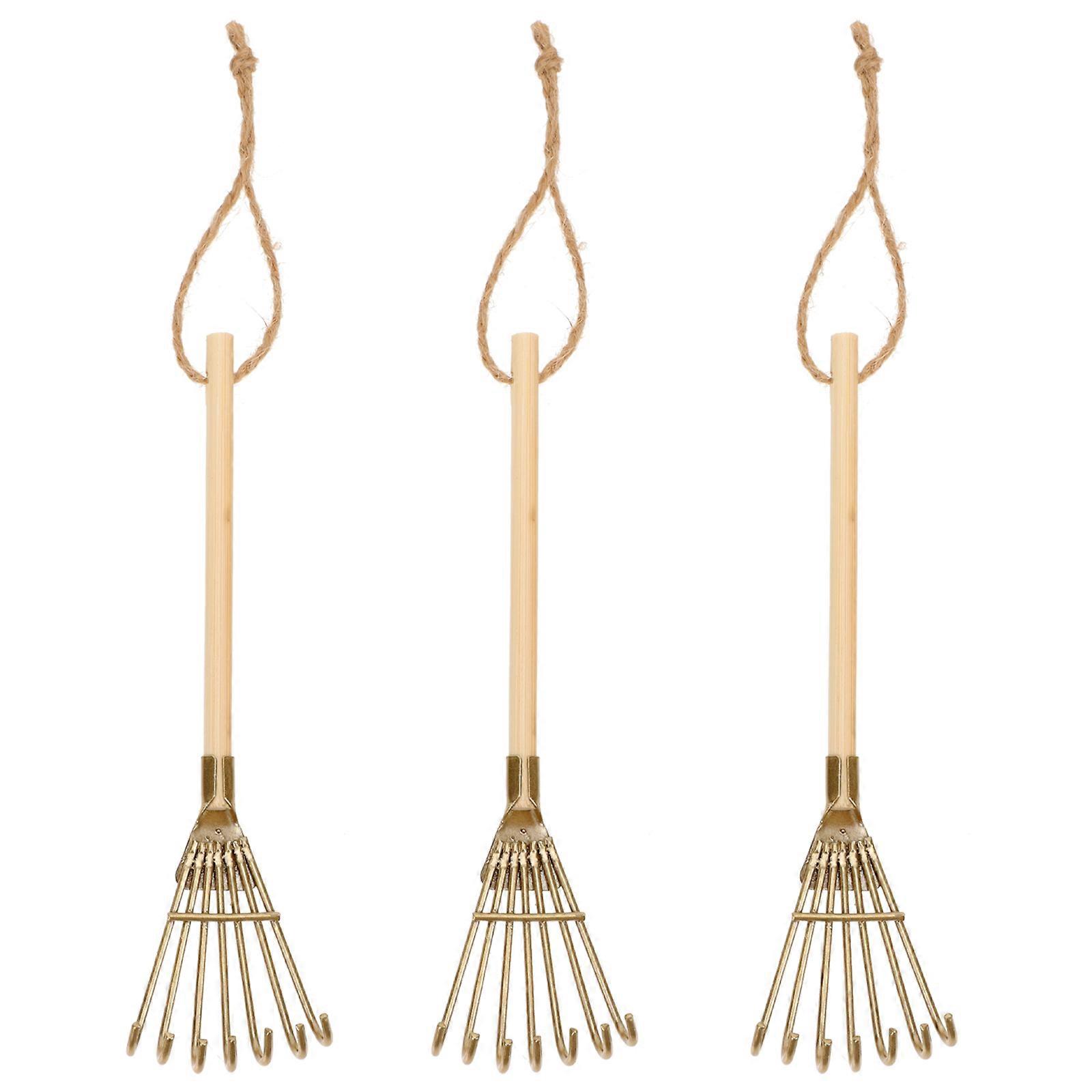 Simulation Iron Rake Decor Mini Garden Rake Home Atmosphere Addition Tiny Wood Rake Model 3Set