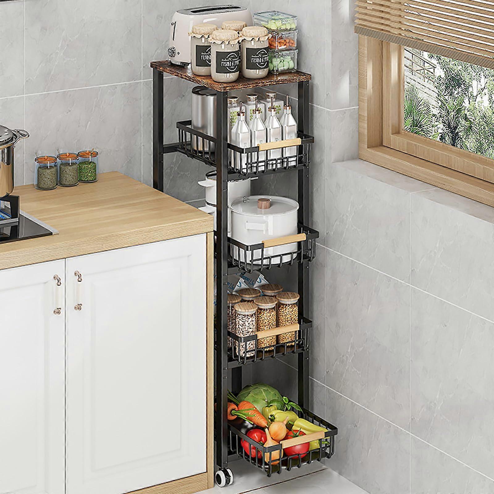 Mobile Kitchen Shelf with Extendable Storage on Wheels