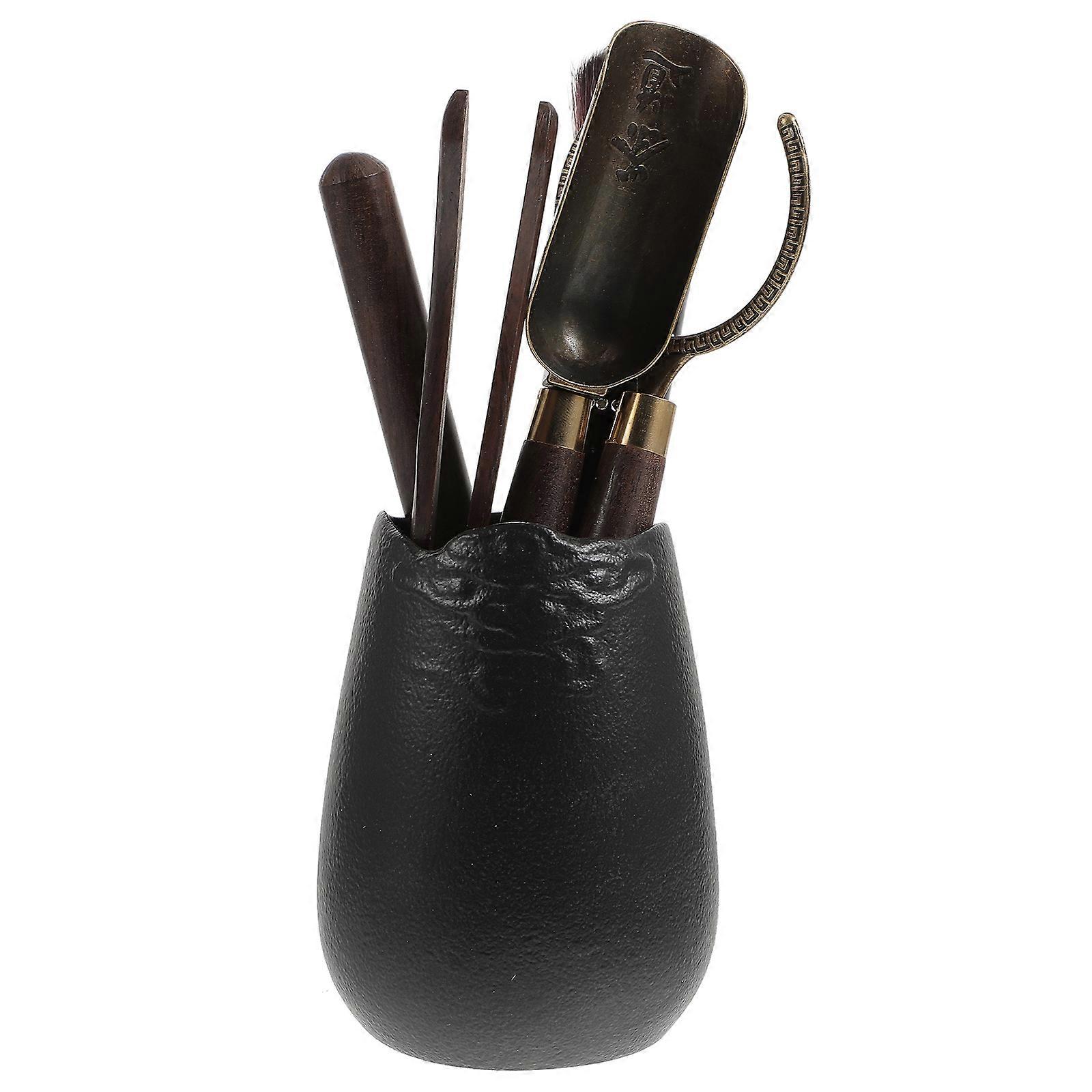 Black Ceramic Tea Ceremony Tool Set for Home Use Lightweight 5Piece Tea Making Tools