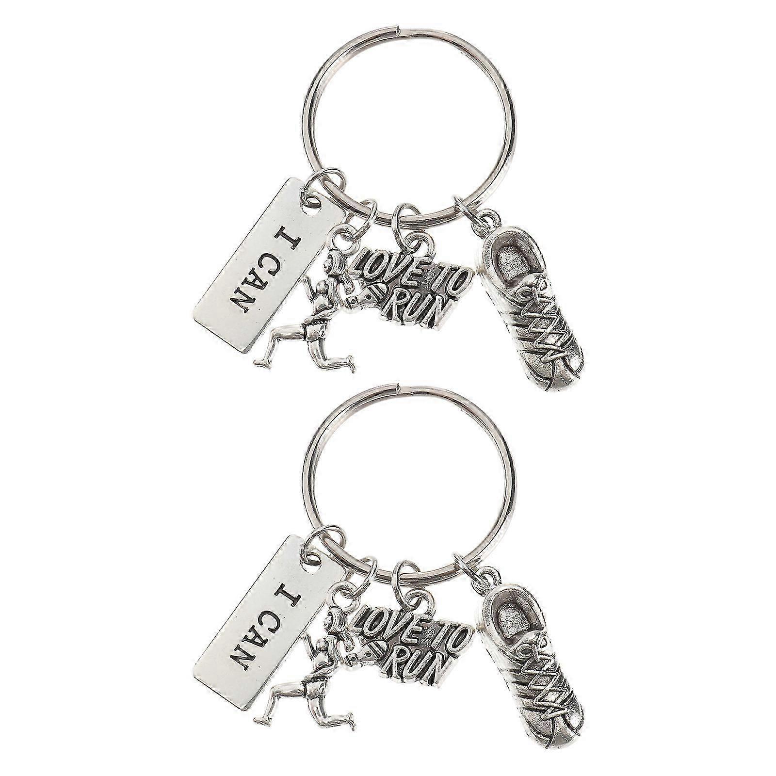 2pcs Keychains Alloy Marathon Running Pendant Key Holder Key Rings Ornaments