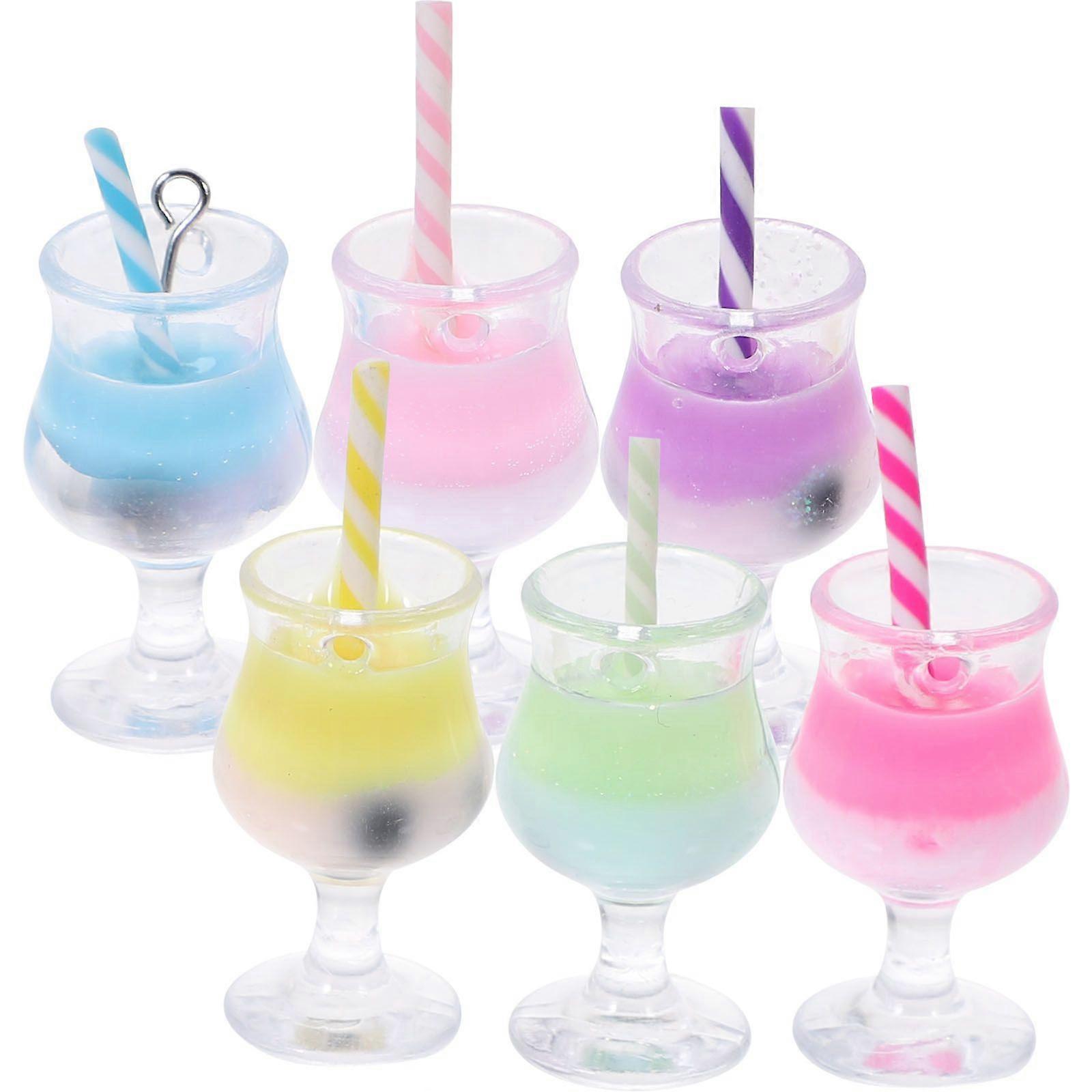 6pcs Milk Tea Cup Charms Simulation Bubble Tea Model Tiny House Scene Decorations