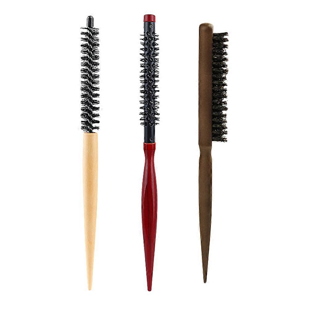 Round Styling Brush Hairdressing Comb Handle Long And Short Hair Wood Ergonomic Handle 3Pcs