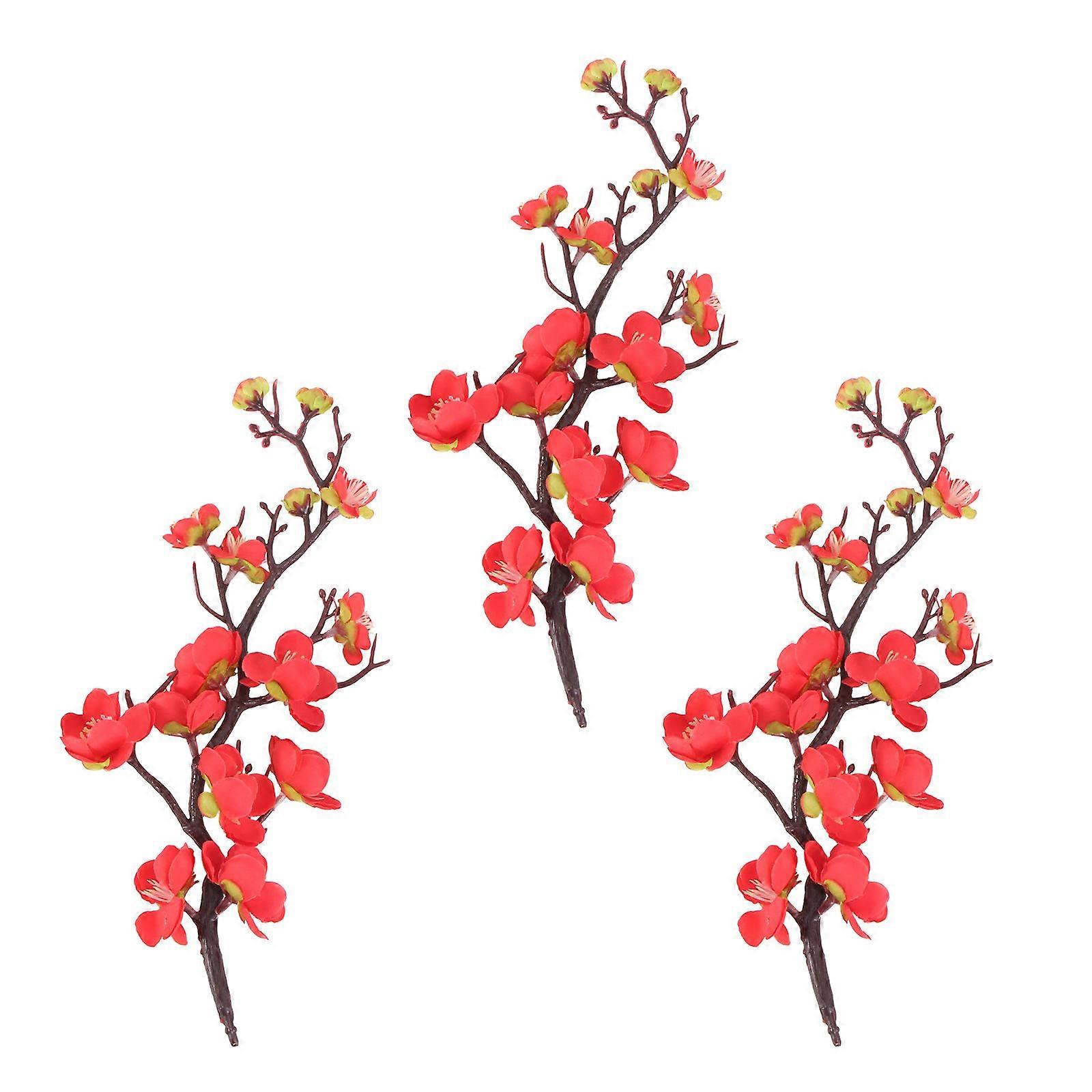 3Pcs Artificial Wintersweet Branch for Home Decor Red Plastic Adornment Change Old Style