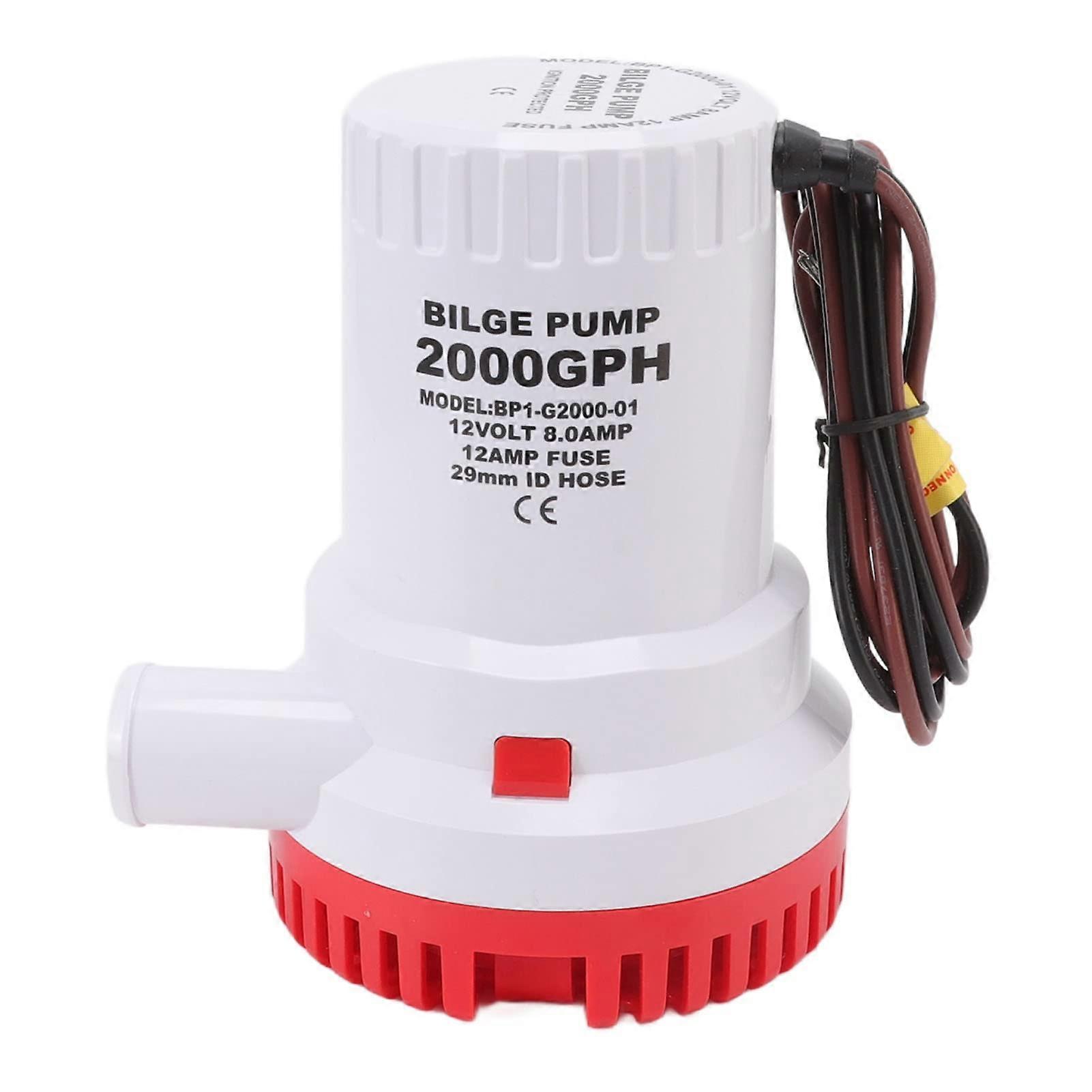 Silent Boat Submersible Pump, Marine RV Drain Pond Pool 2000 GPH (12V)