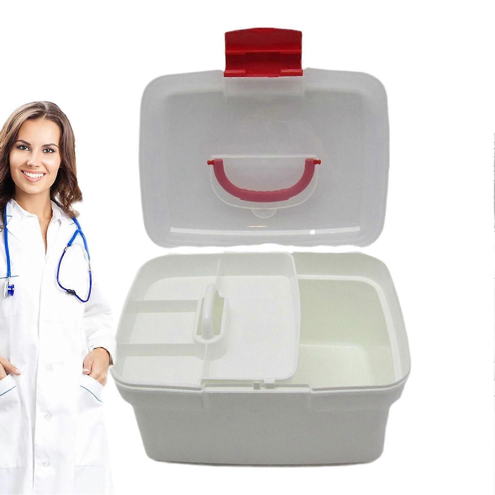 Medication Storage Box | Medical Transport Case with Handle | Empty Organizer with Removable Compartment and Locking Lid for Home, Car, Dorm, Camping