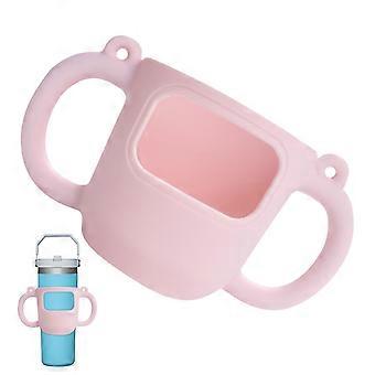 Tumbler Silicone Sleeve Holder with Handle, Antislip Cover for Travel Pink/White