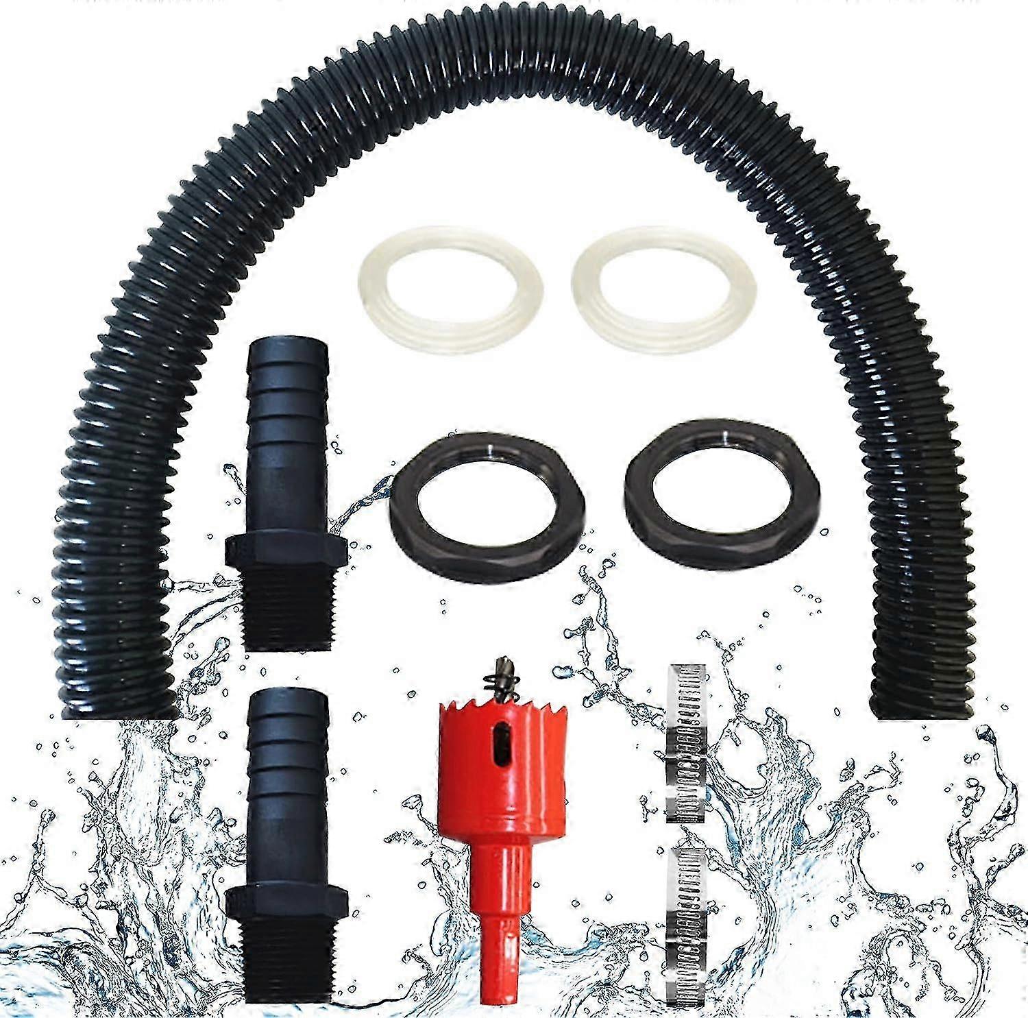 Rain Barrel Connector Set, 25mm Diameter, Water Butts Hose with 2 Nozzles, 5m Connection Hose for Rain Collector