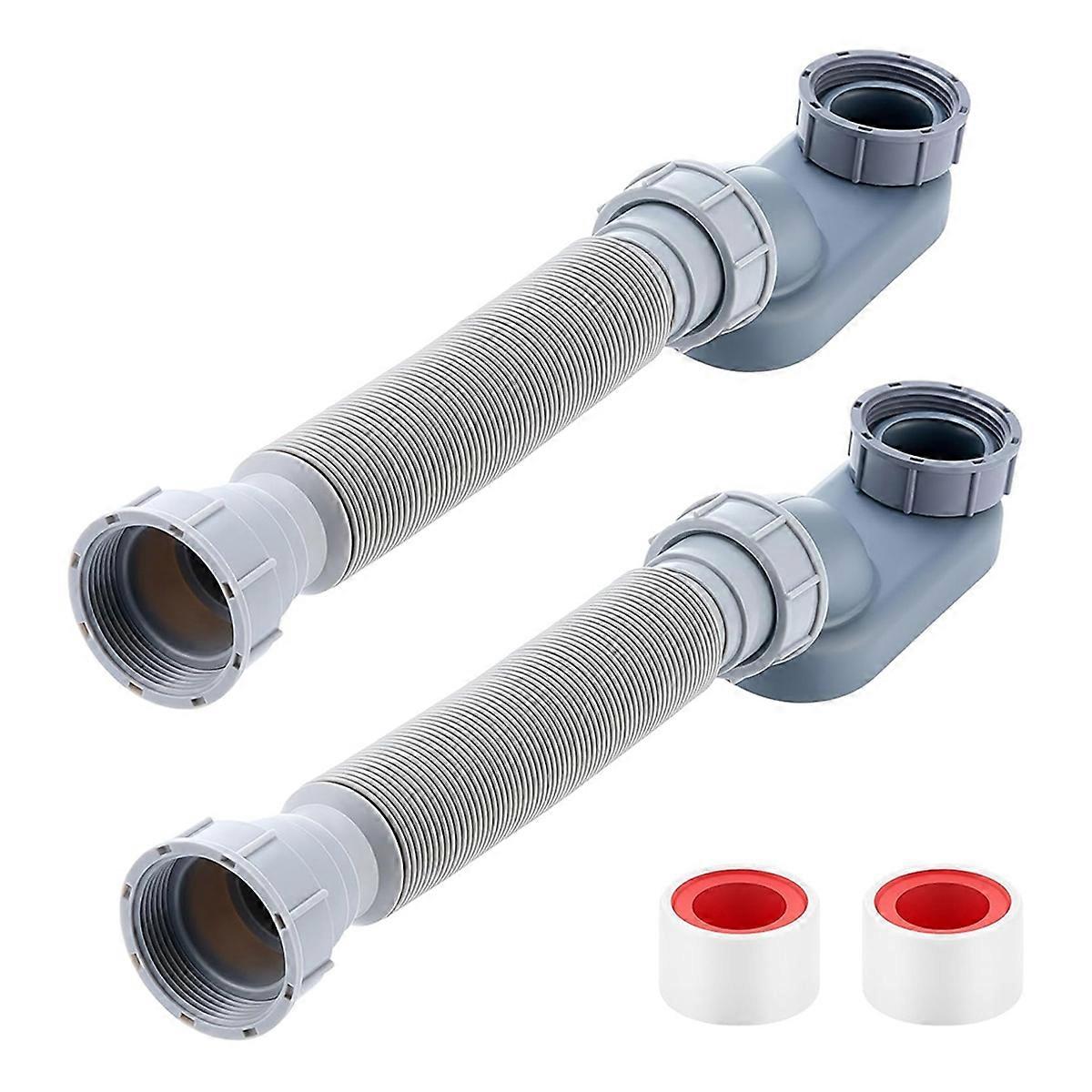 2 Pcs Low Profile 1 1/2 P Trap with Sealing Tape Low Profile Shower Drain Flat 1 1/2 P Trap Freesta