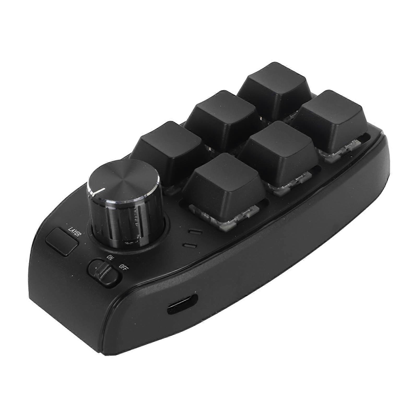 Mini Keypad 6 Keys 1 Knob Red Switch Mechanical Plug and Play Programmable Keypad for Gaming Office Media Wireless BT(Inbuilt 200mAh Battery Included