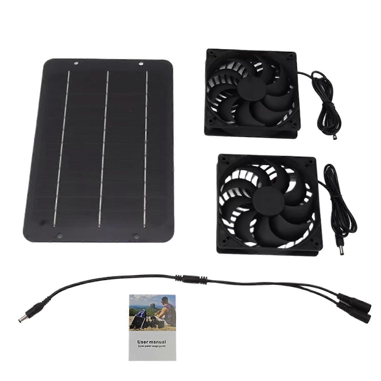 Solarpowered exhaust fan, dual solar fan for dog kennels ventilation set with powerful cooling for camping, hiking, backpacking.