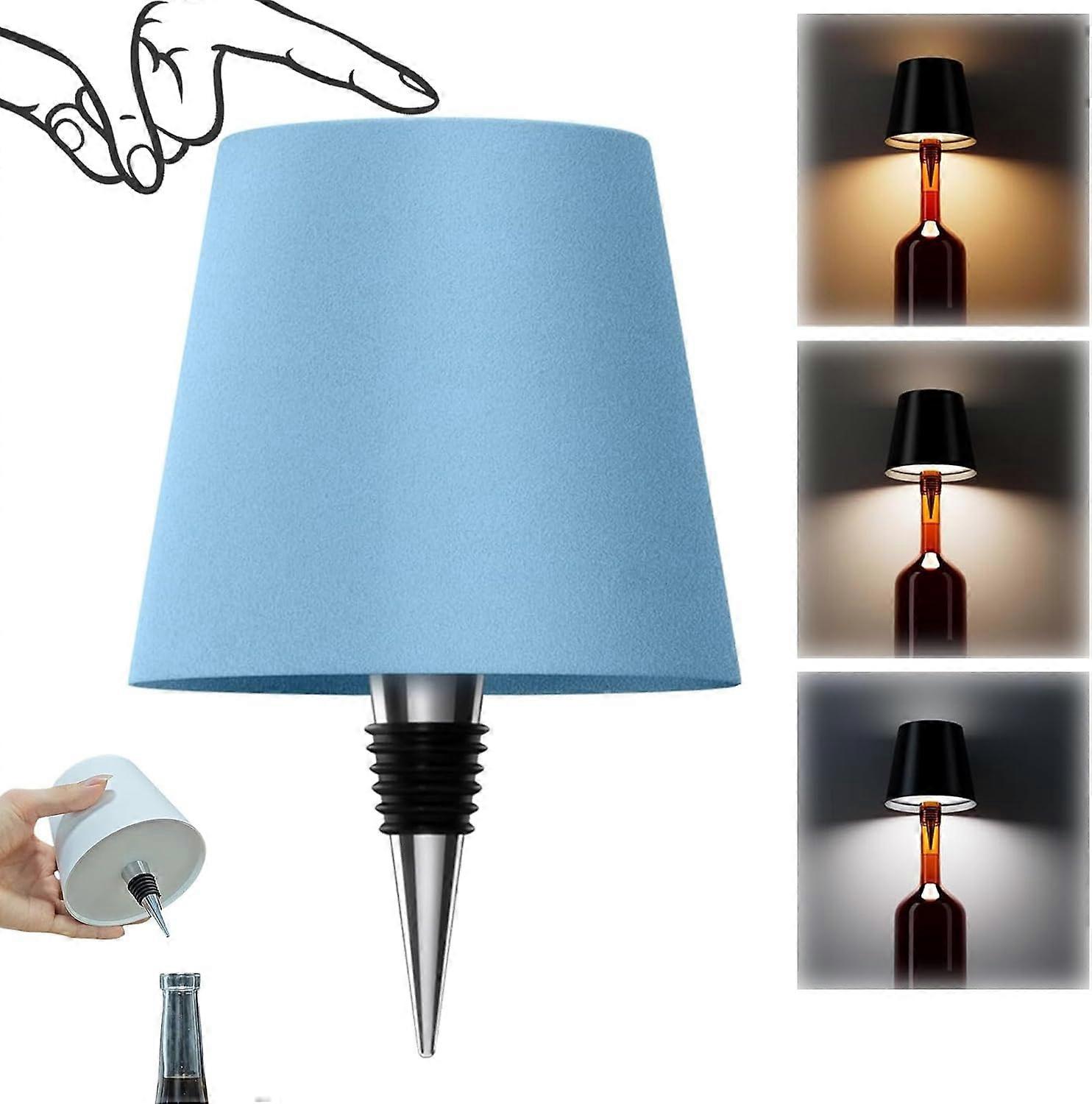 AURA Wireless Bottle Lamp, 3-farbige stufenlos dimmbare Weinflaschenlampe, wiederaufladbare LED-Touch-Steuerung, für Schlafzimmer, Restaurant, Bar (blau)