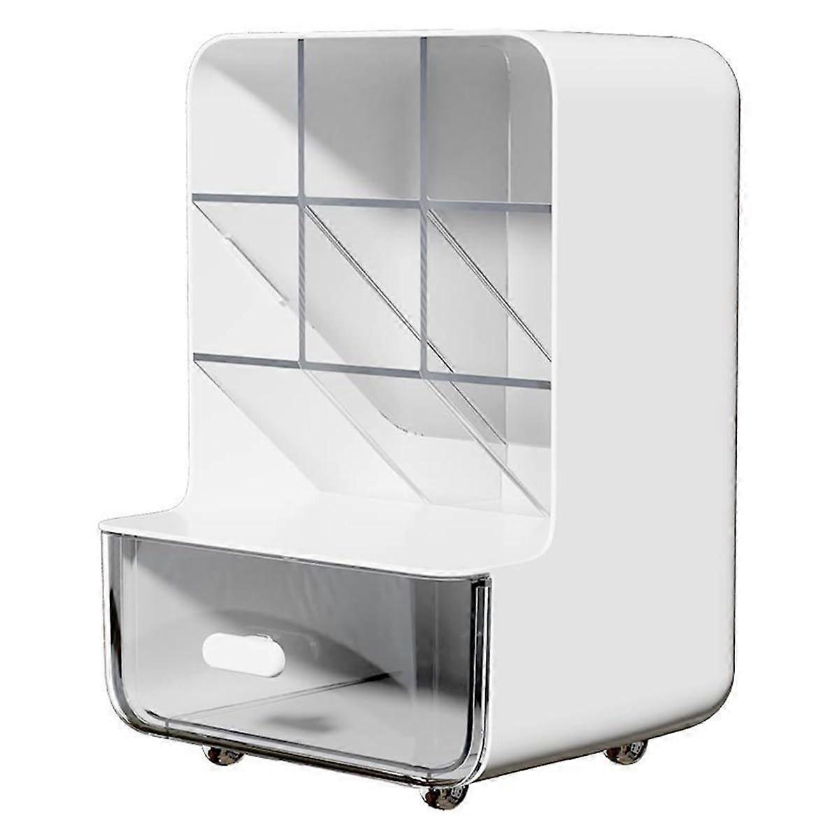 Storage Box, Pen Holder, Tiltable Pencil Holder, Large Capacity Stationery Storage Box, Multi Layer Desk Organiser, Shelf for Office, Home (White)