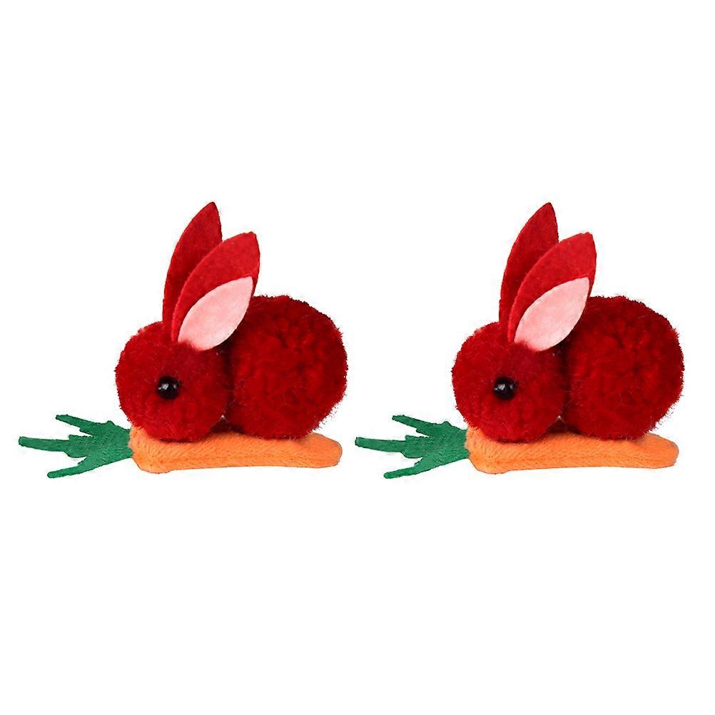 Kids Hairpin Plush Rabbit Hair Clip Festival Party present Set Red 8X6.5X4CM 2Set