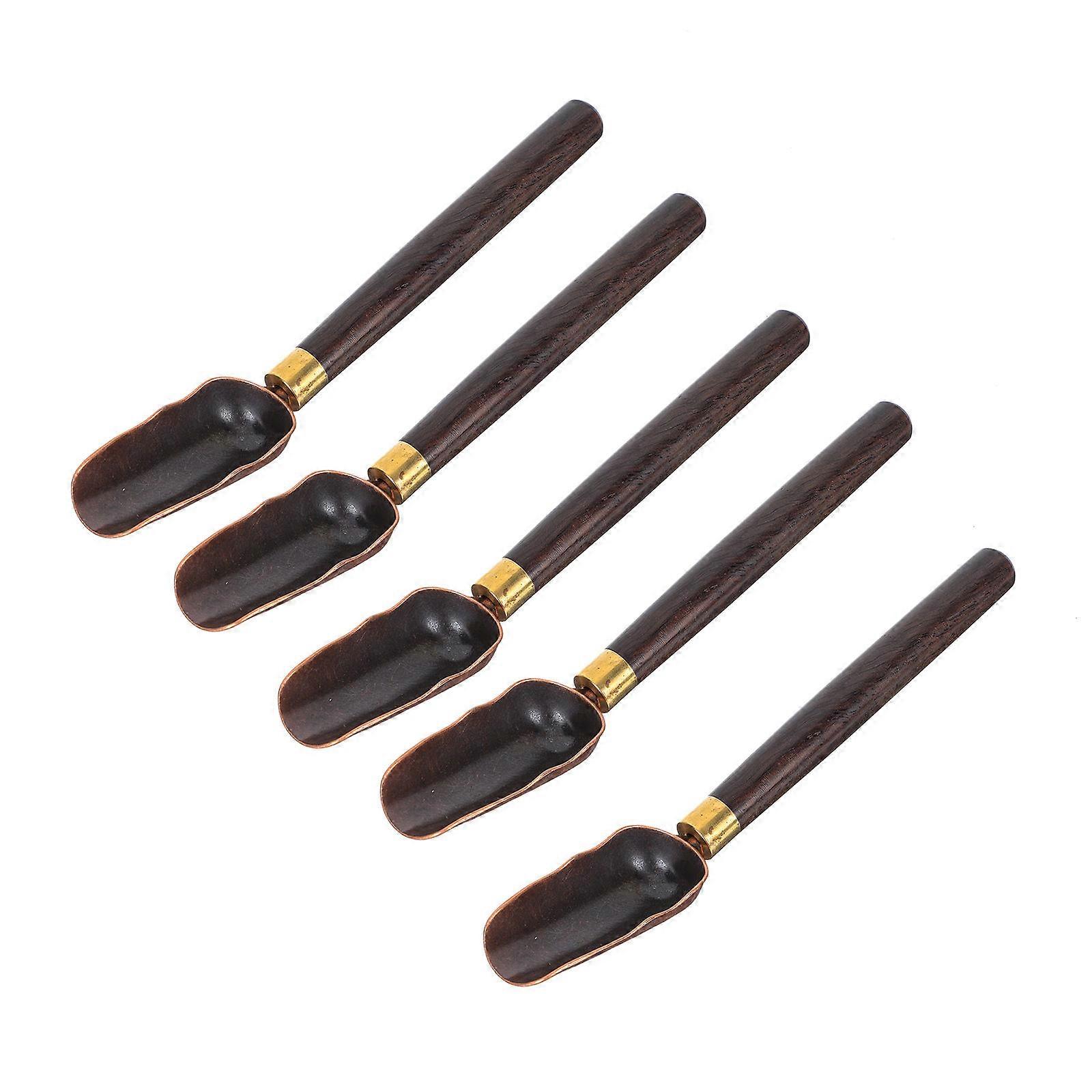 5pcs Portable Teaspoons, Multi Function Tea Scoop with Copper Accents, Smooth Edges for Home, Hotel, Tea House & Dessert Shop Use
