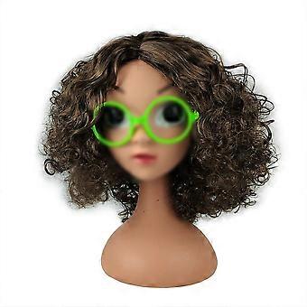Caroon Film Cosplay Perruque pour enfants Costume Robe Cheveux avec lunettes Cadres Mascarade Cheveux bouclés courts Habiller Halloween Cosplay Accessoire PropYMMR)