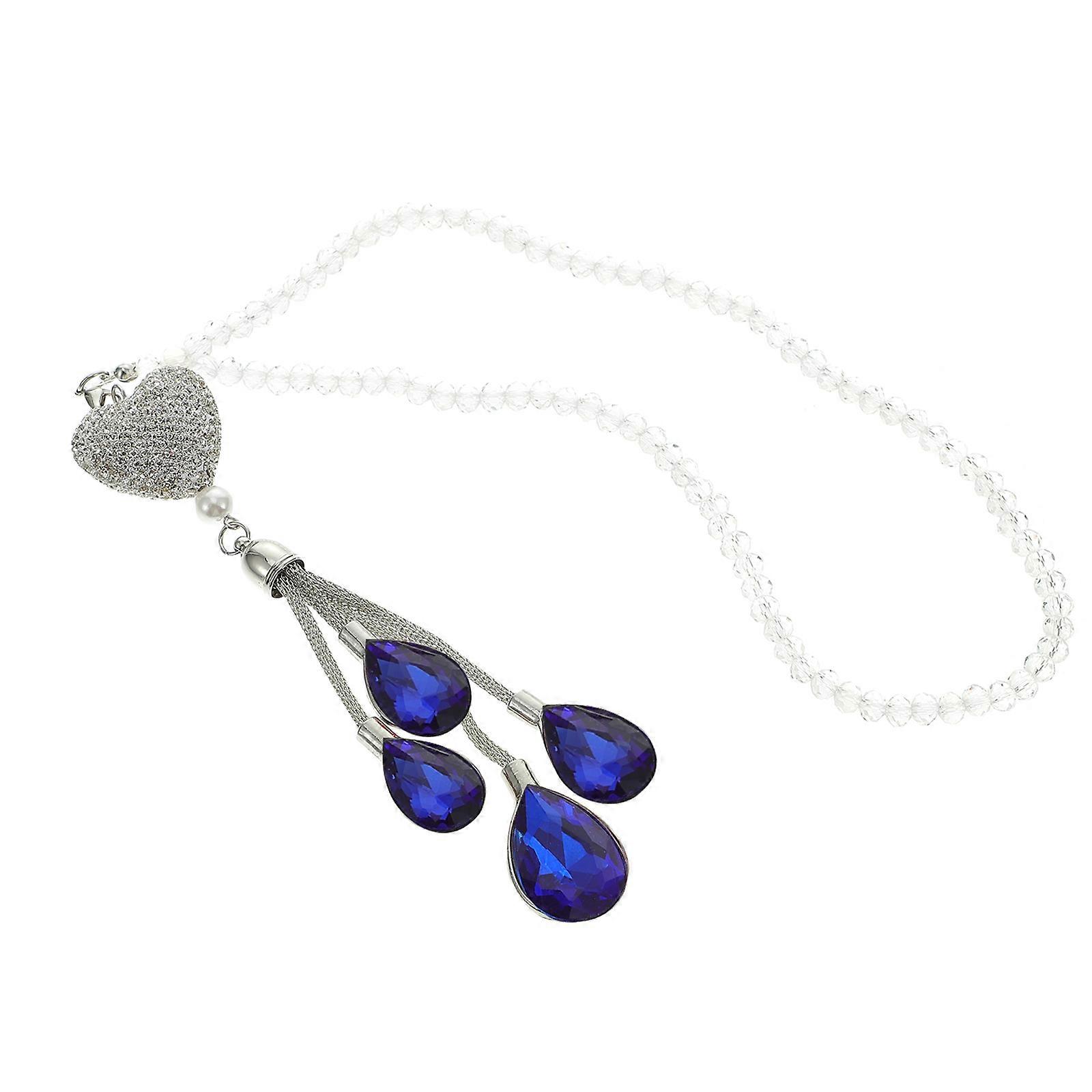 Car Crystal Hanging Ornament Rearview Mirror Accessories Enhancement Blue Heart Shape 1Set
