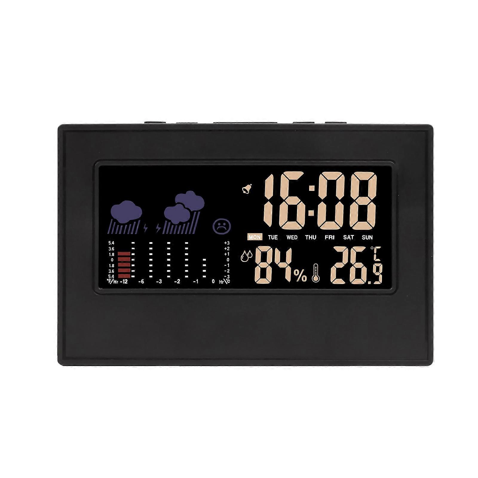 Modern Colorful Screen Weather Stations Wall Mountable Calendar Clock Temperature Humidity Sensor With Adjustable Alarm