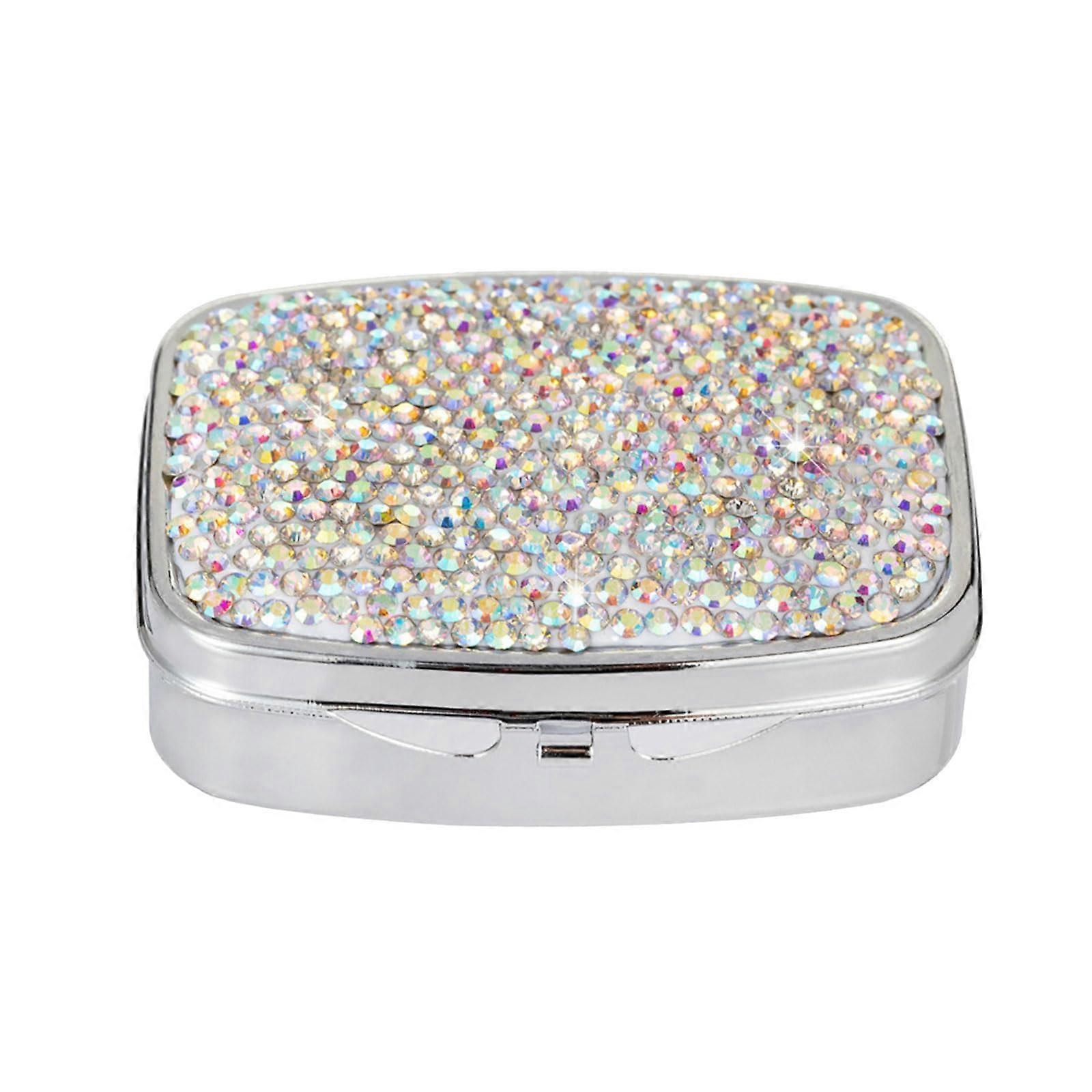 Elegant Pill Organizer with Crystal Diamonds, Portable Design, 2 Compartment Tablet Storage, Durable Material